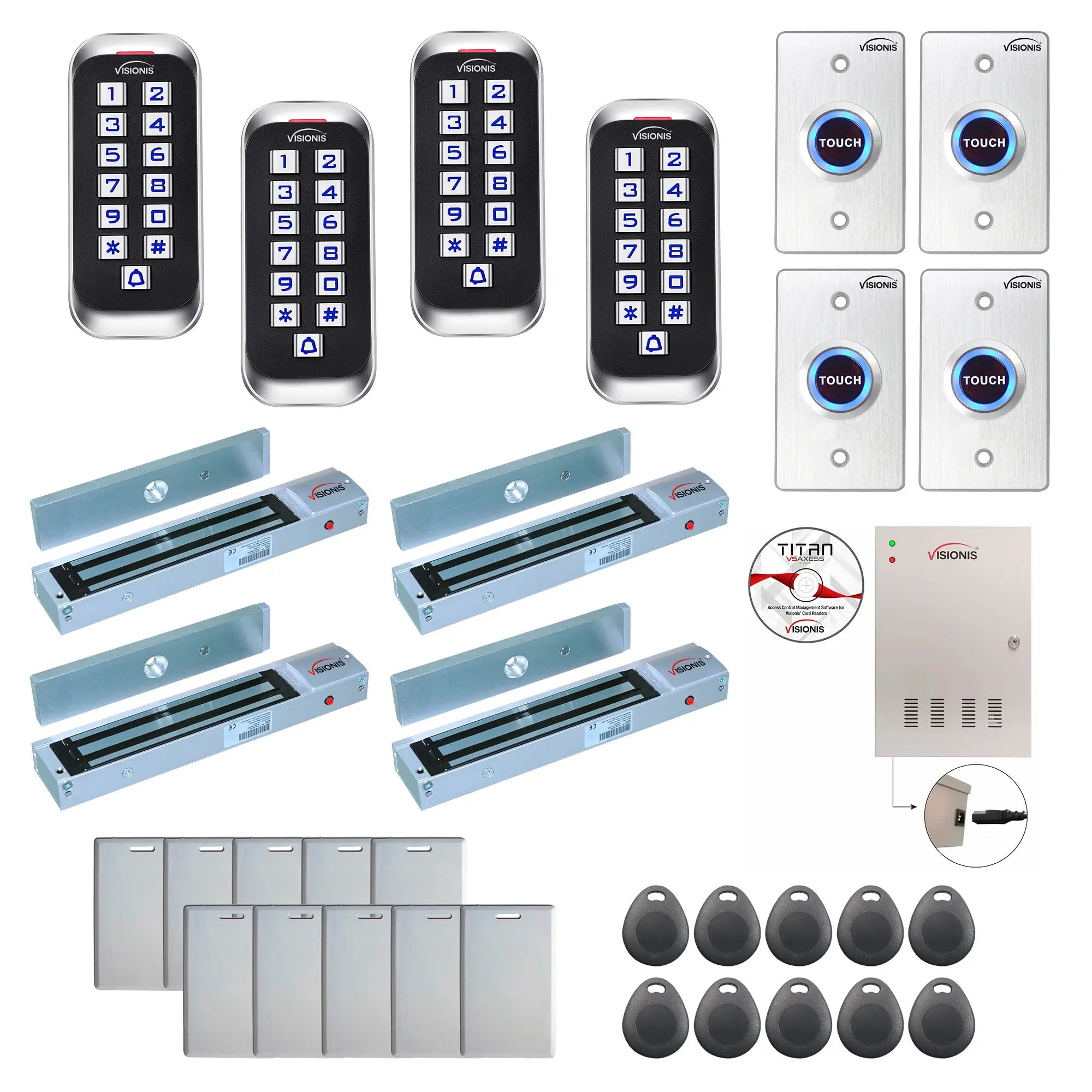 Commercial door access control systems with 600 lbs maglocks, card readers, exit buttons, software - FPC-8358