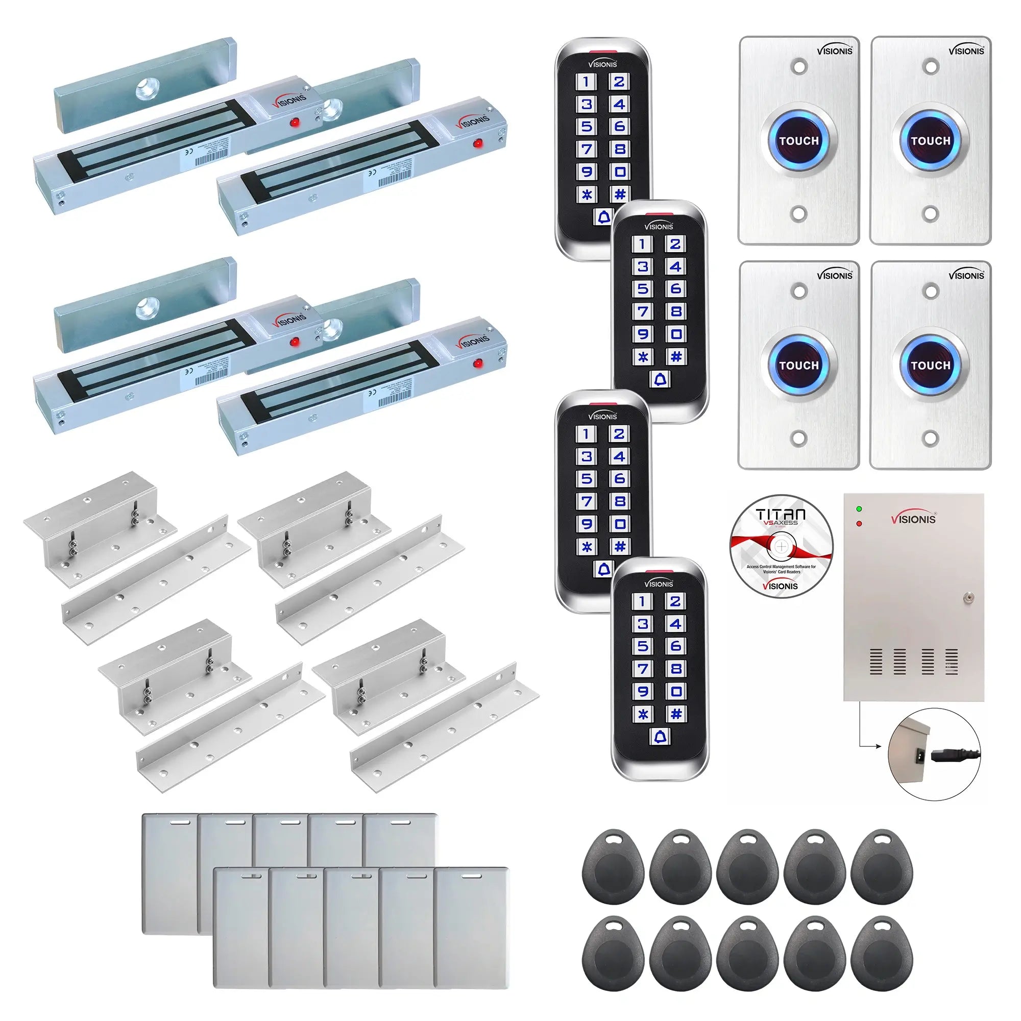 Commercial door access control systems with 300 lbs maglocks, card readers, exit buttons, software - FPC-8360