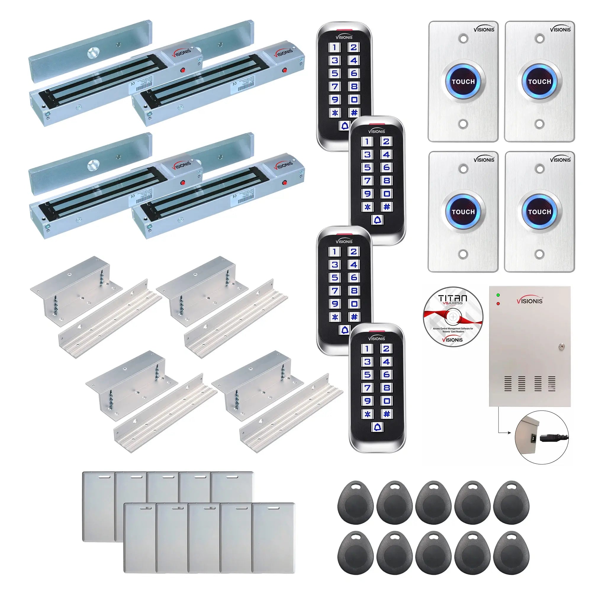 Commercial door access control systems with 600 lbs maglocks, card readers, exit buttons, software - FPC-8361