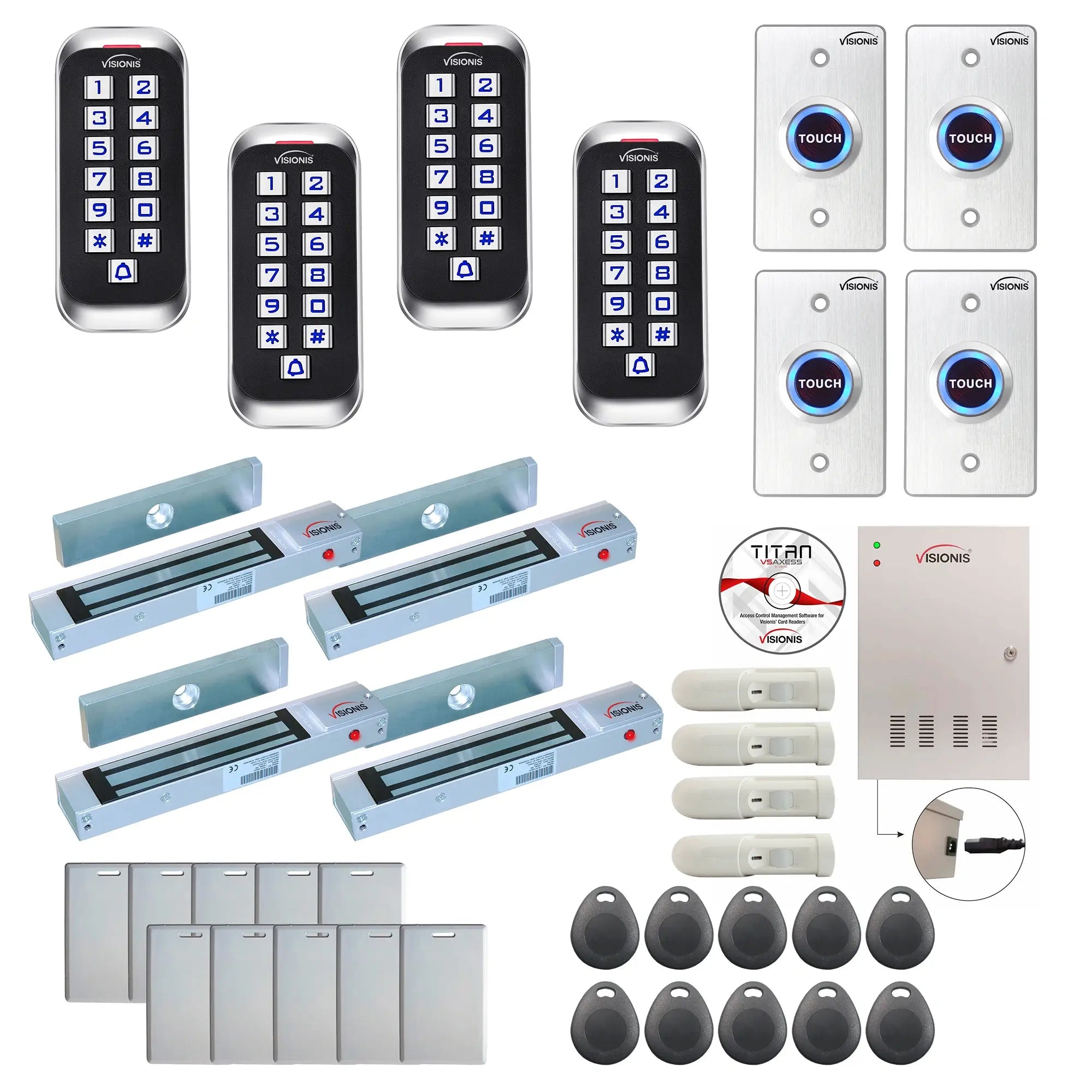 Commercial door access control systems with 300 lbs maglocks, card reader, Motion Sensors, software - FPC-8363