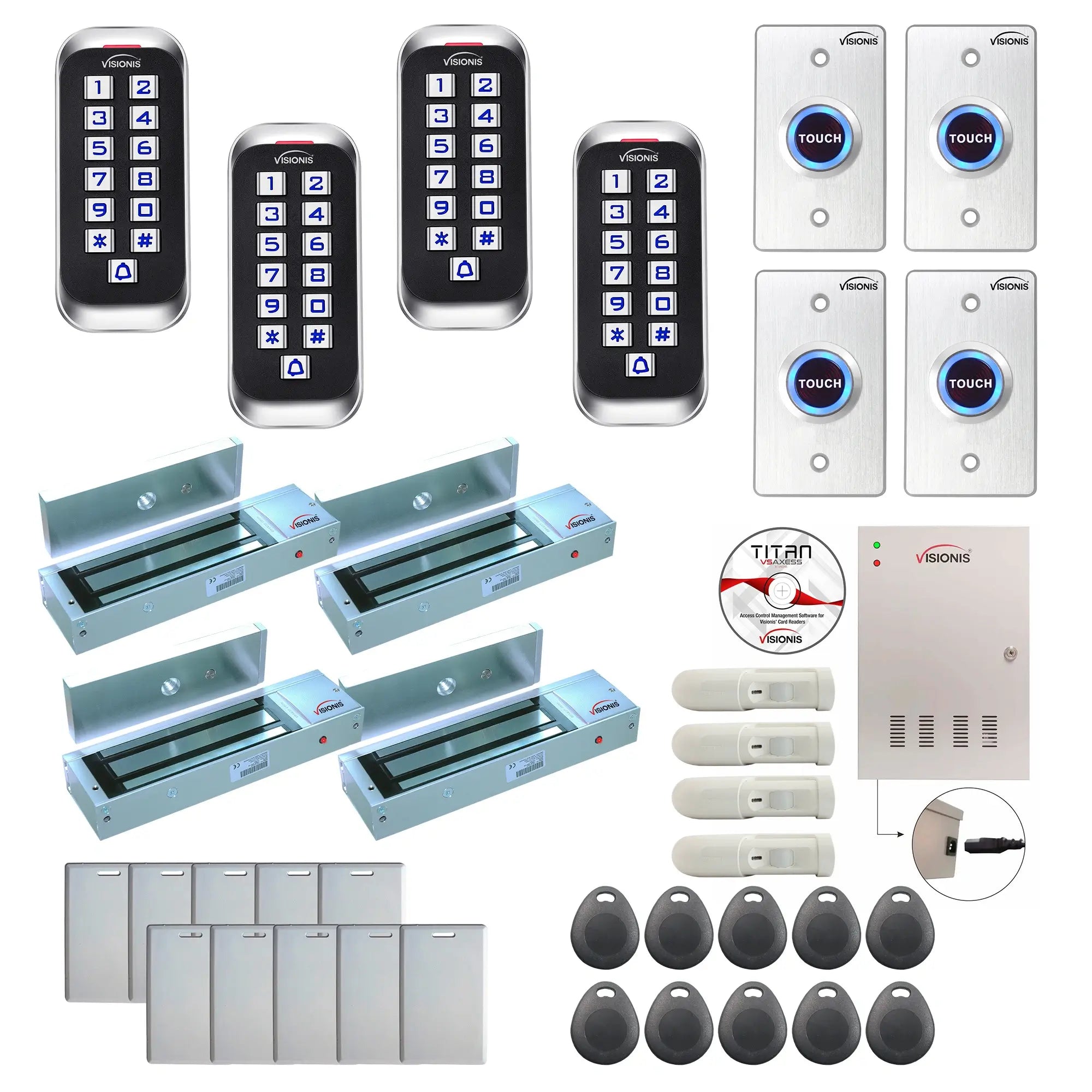 Commercial door access control systems with 1200 lbs maglocks, card reader, Motion Sensors, software - FPC-8365