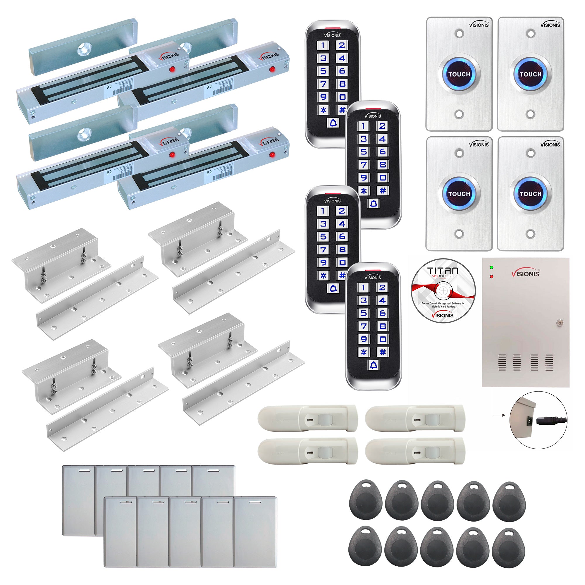 FPC-8366 Four Doors Access Control Electromagnetic Lock For Inswinging Door 300lbs TCP/IP Wiegand Controller Box, Outdoor Metal Anti Vandal Keypad/Reader, Software, 20,000 Users, 70,000 Records