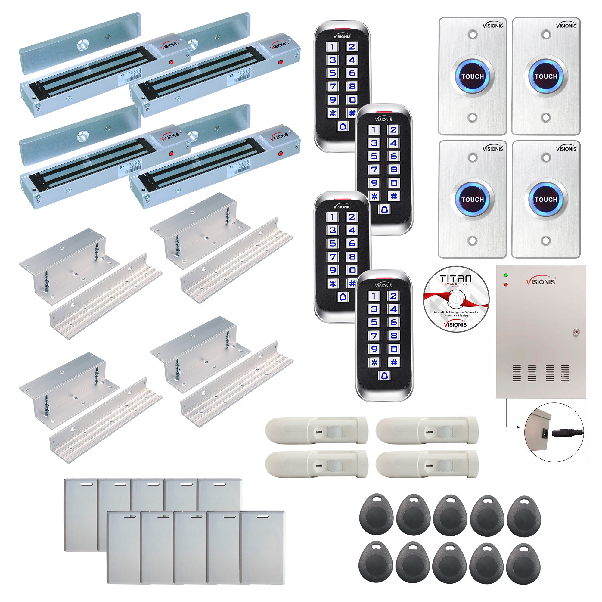 FPC-8367 Four Doors Access Control Electromagnetic Lock For Inswinging Door 600lbs TCP/IP Wiegand Controller Box, Outdoor Anti Vandal Keypad/Reader, Software Included, 20,000 Users, 70,000 Records