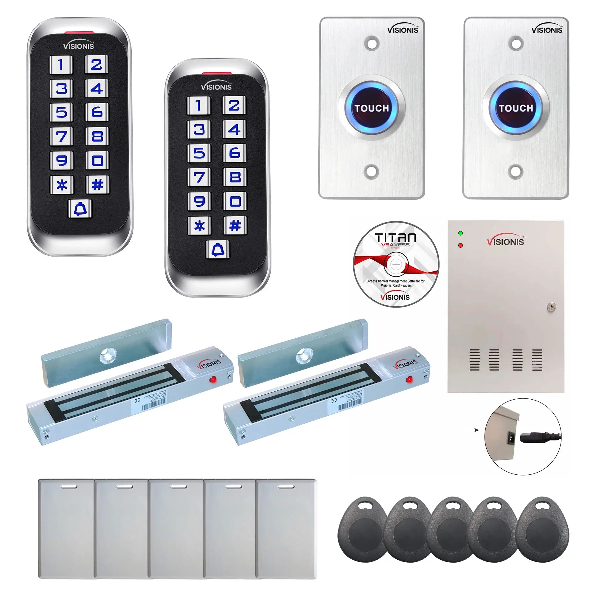 Commercial building access control systems with 300 lbs Magnetic Door Locks, exit button, software - FPC-8373
