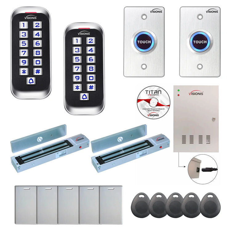 Commercial building access control systems with 600 lbs Magnetic Door Locks, exit button, software - FPC-8374