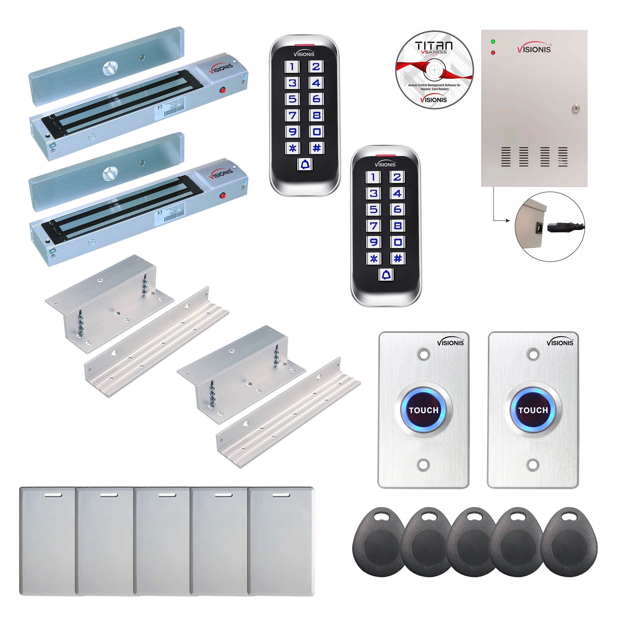 FPC-8377 2 Door Professional Access Control For Inswing Door Electric Lock 600lbs Time Attendance TCP/IP Wiegand Controller, Outdoor Keypad/Reader, Software Included, 20,000 Users, 70,000 Records