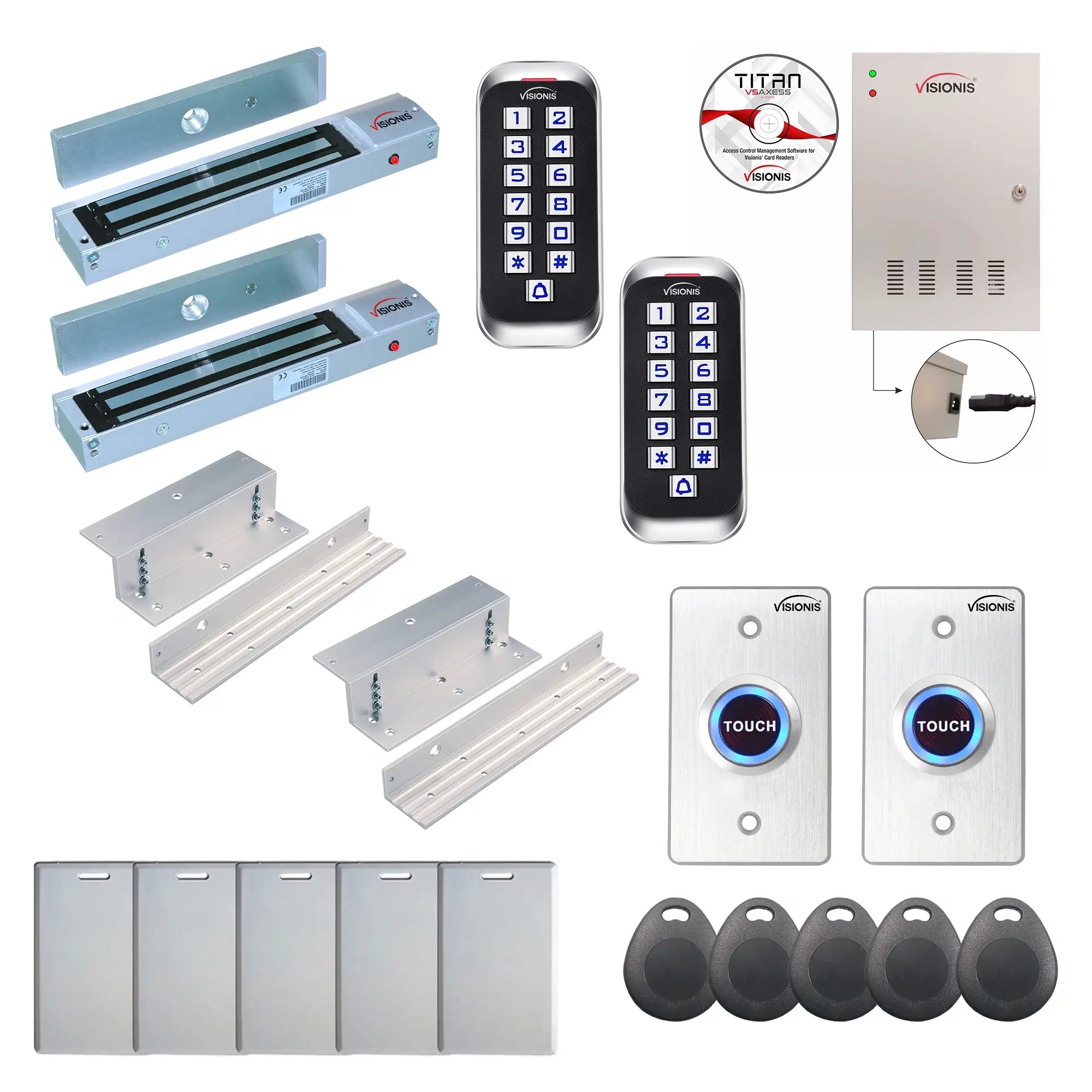 Commercial building access control systems with 600 lbs Magnetic Door Locks, exit button, software - FPC-8377