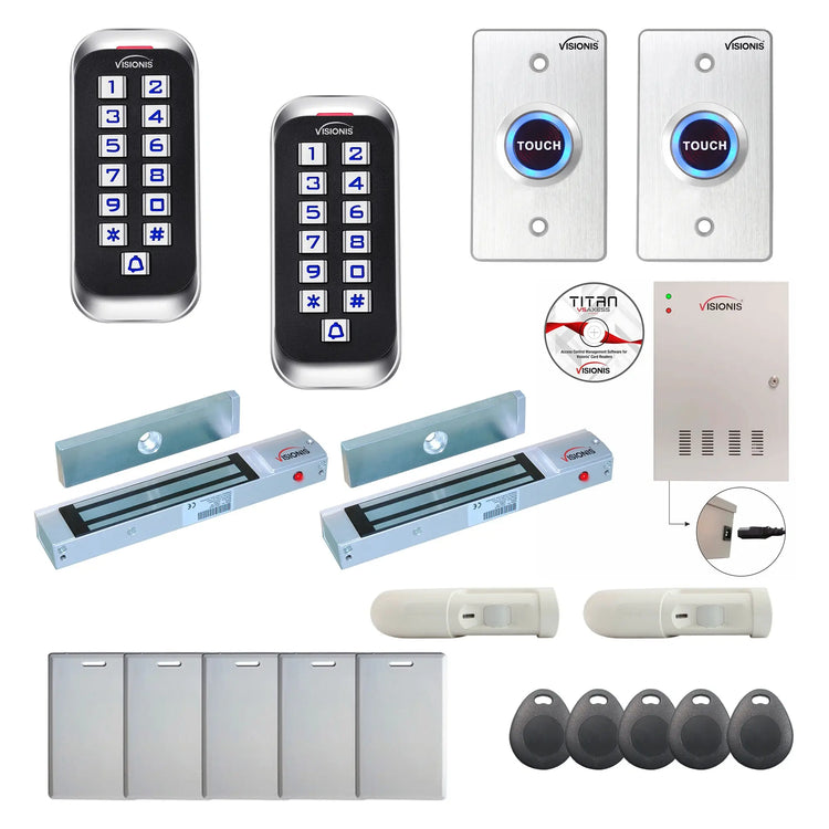 Business access control systems with 300 lbs Magnetic Door Locks, exit button, PIR motion sensors, software - FPC-8379