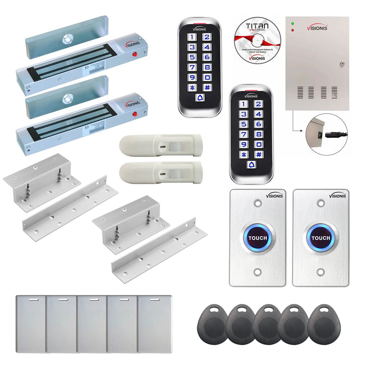 Business access control systems with 300 lbs Magnetic Door Locks, exit button, PIR motion sensors, software - FPC-8382