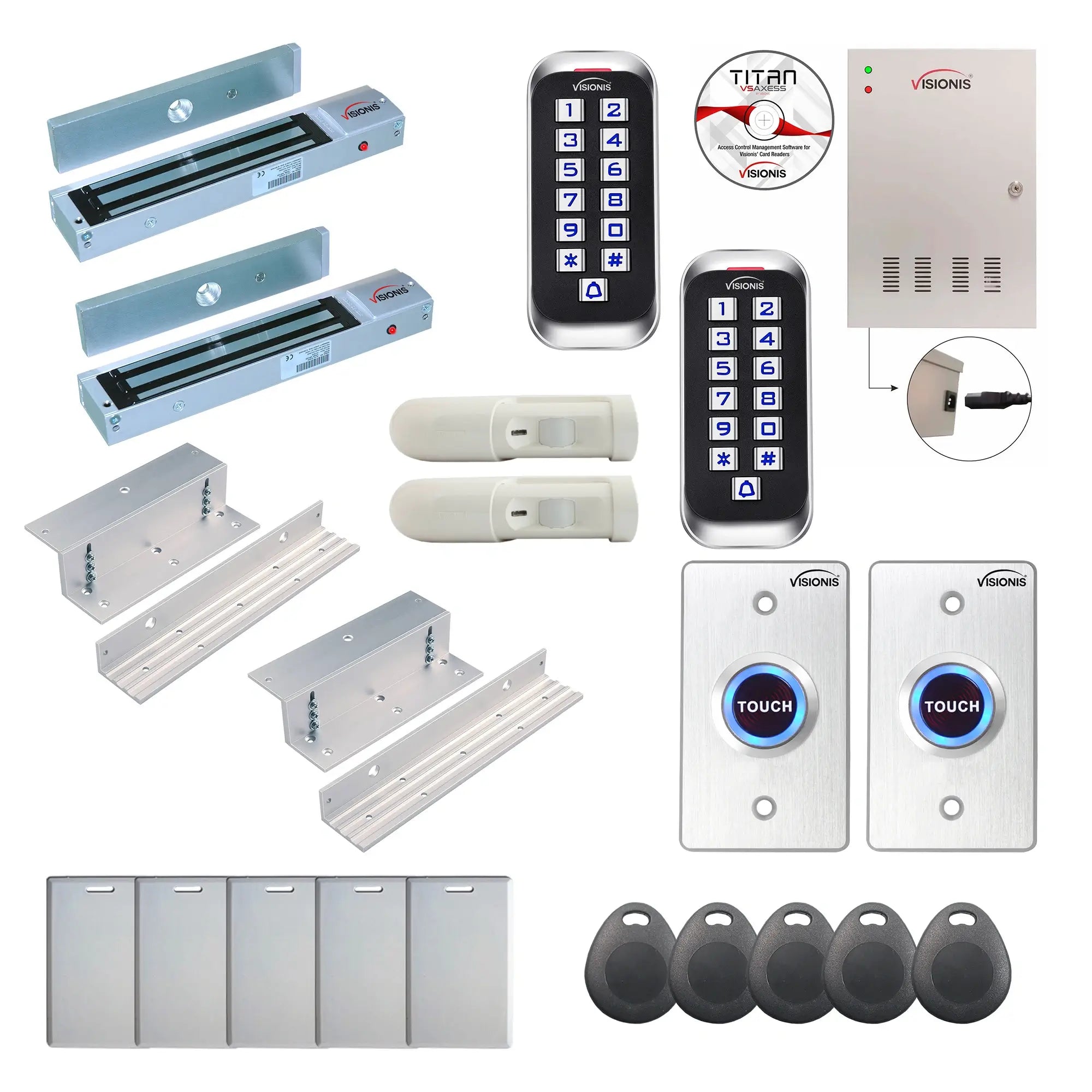 Business access control systems with 600 lbs Magnetic Door Locks, exit button, PIR motion sensors, software - FPC-8383