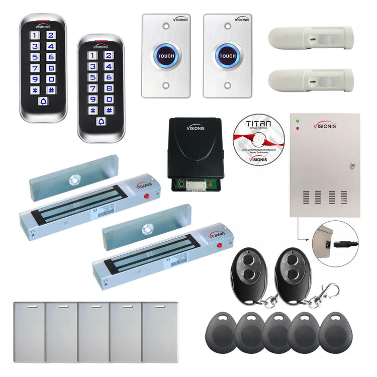 Card access control systems with 300 lbs maglocks, keypad, exit button, PIR motion sensors - FPC-8385