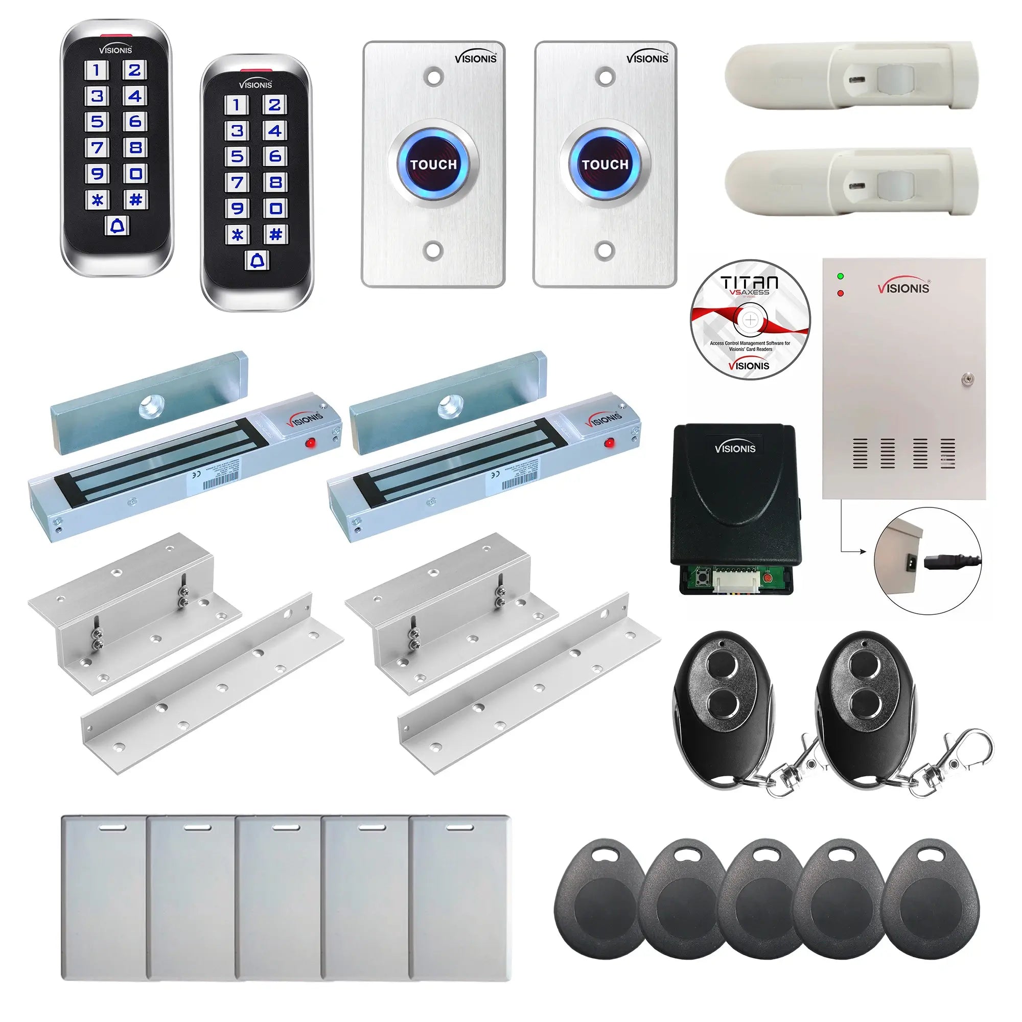 Card access control systems with 300 lbs maglocks, keypad, exit button, PIR motion sensors - FPC-8388