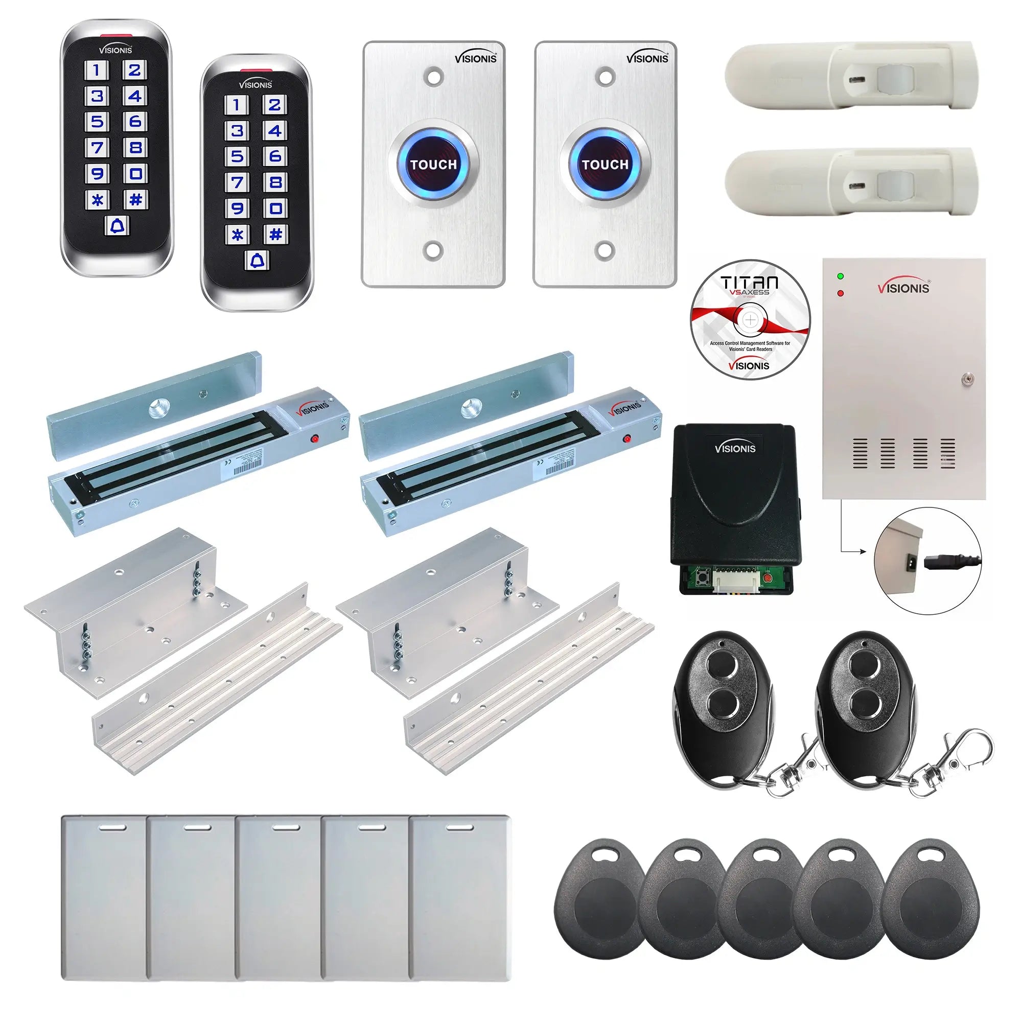 Card access control systems with 600 lbs maglocks, keypad, exit button, PIR motion sensors - FPC-8389