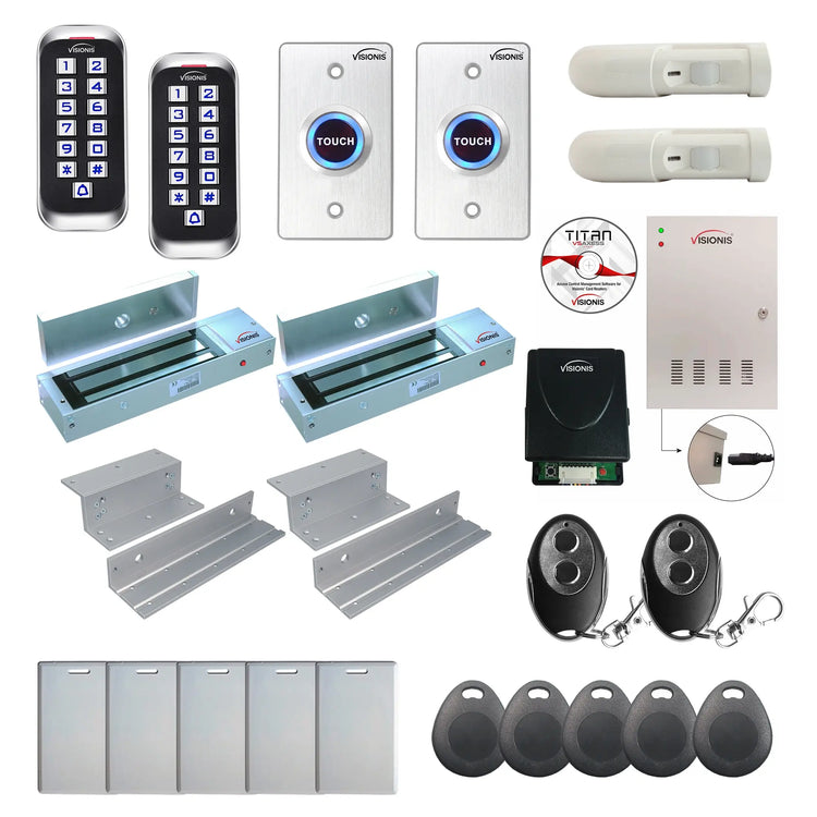Card access control systems with 1200 lbs maglocks, keypad, exit button, PIr motion sensors - FPC-8390