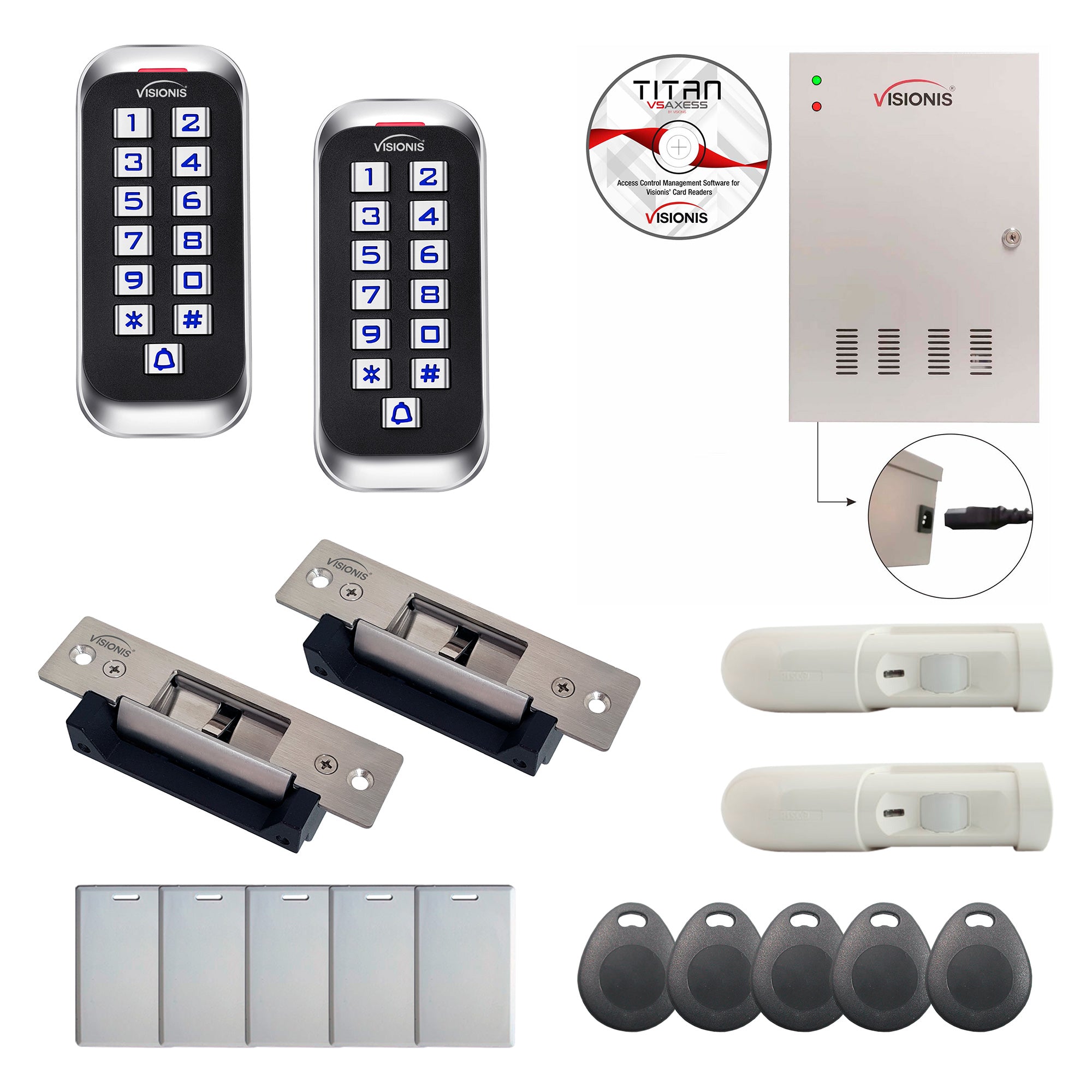 FPC-8394 Two Doors Professional Access Control Electric Strike Fail Safe Fail Secure TCP/IP Wiegand Controller Box, Outdoor Anti Vandal Keypad / Reader, Software, PIR, 20,000 Users, 70,000 Records