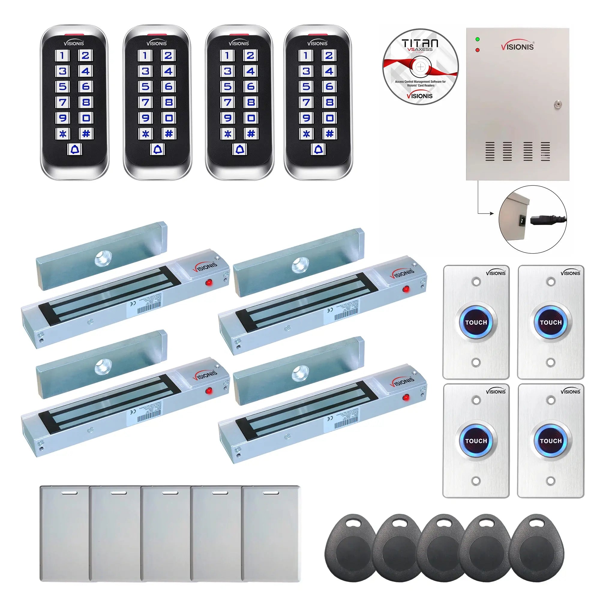 Commercial access control systems with 300 lbs magnetic door locks, card reader, Time and Attendance Software - FPC-8397