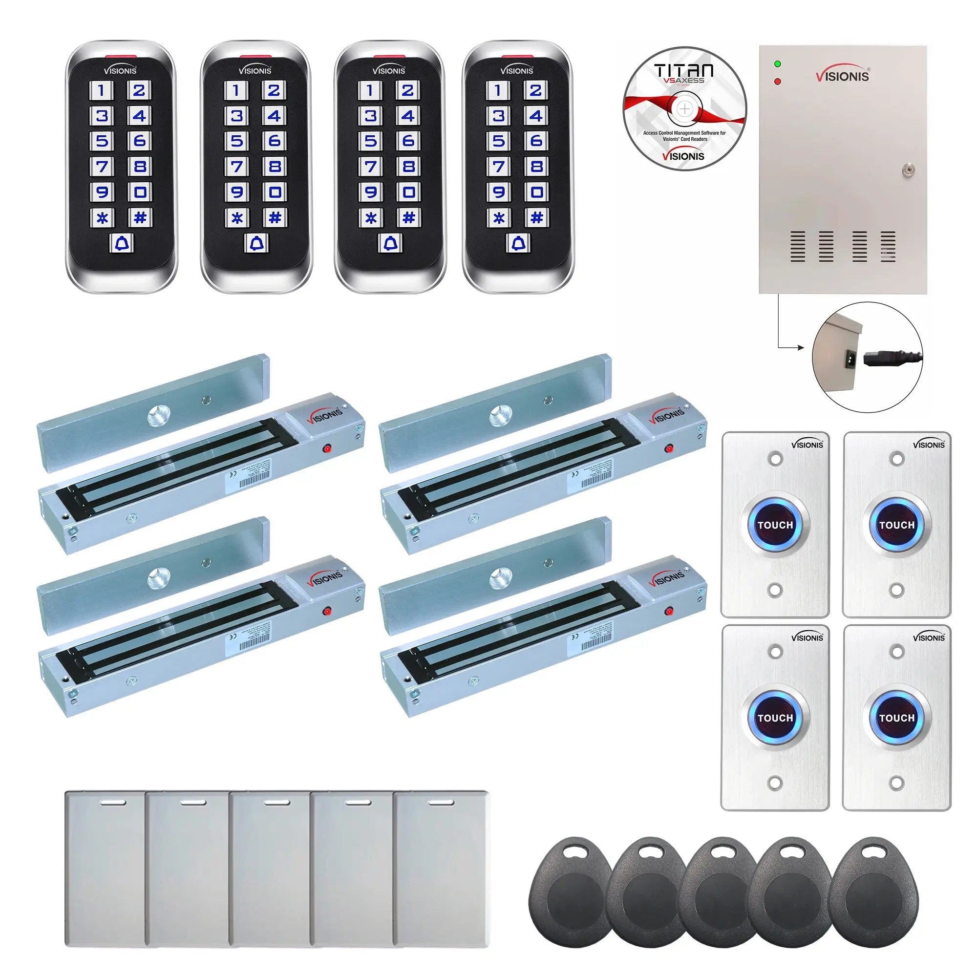 Commercial access control systems with 600 lbs magnetic door locks, card reader, Time and Attendance Software - FPC-8398