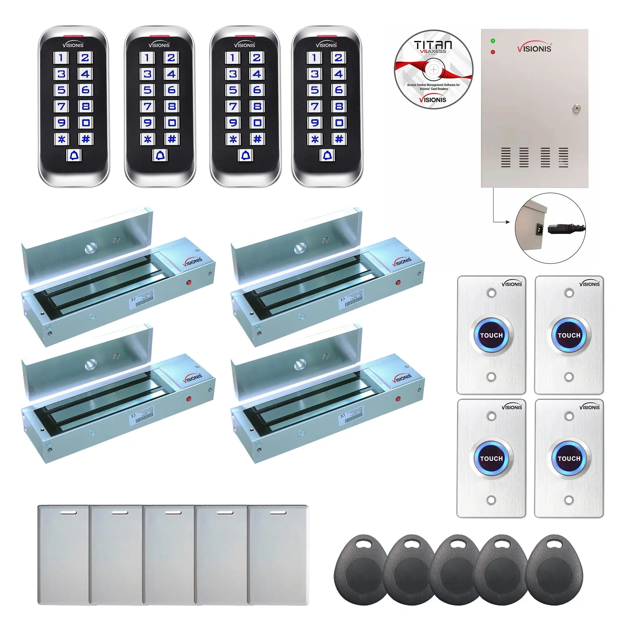 Commercial access control systems with 1200 lbs magnetic door locks, card reader, Time and Attendance Software - FPC-8399