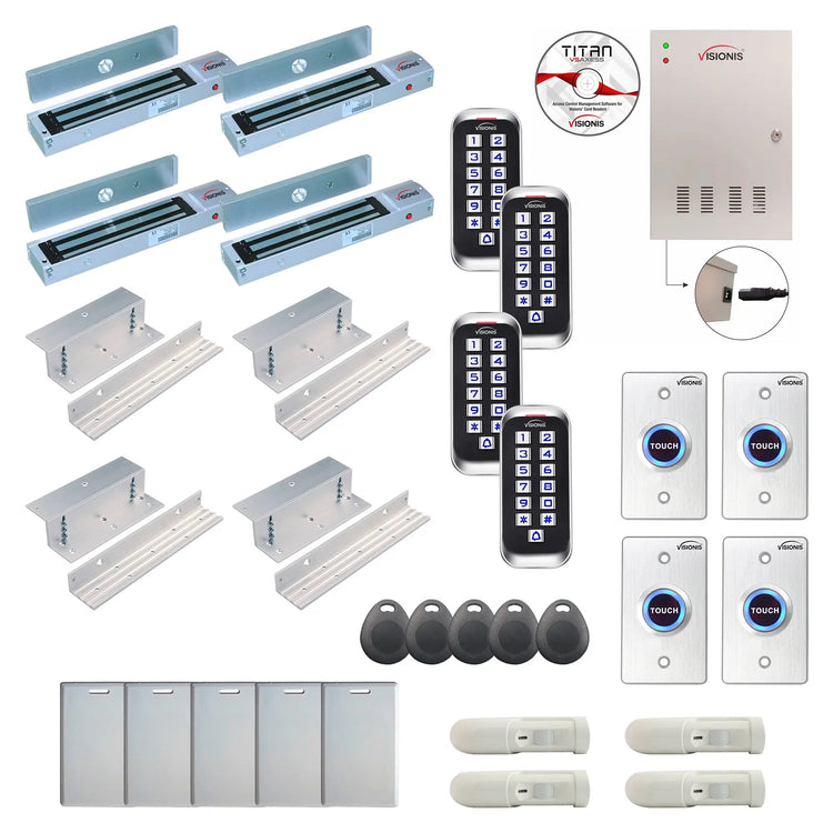 Building access control systems with 600 lbs maglocks, card reader, Software, PIR Motion Sensors - FPC-8407