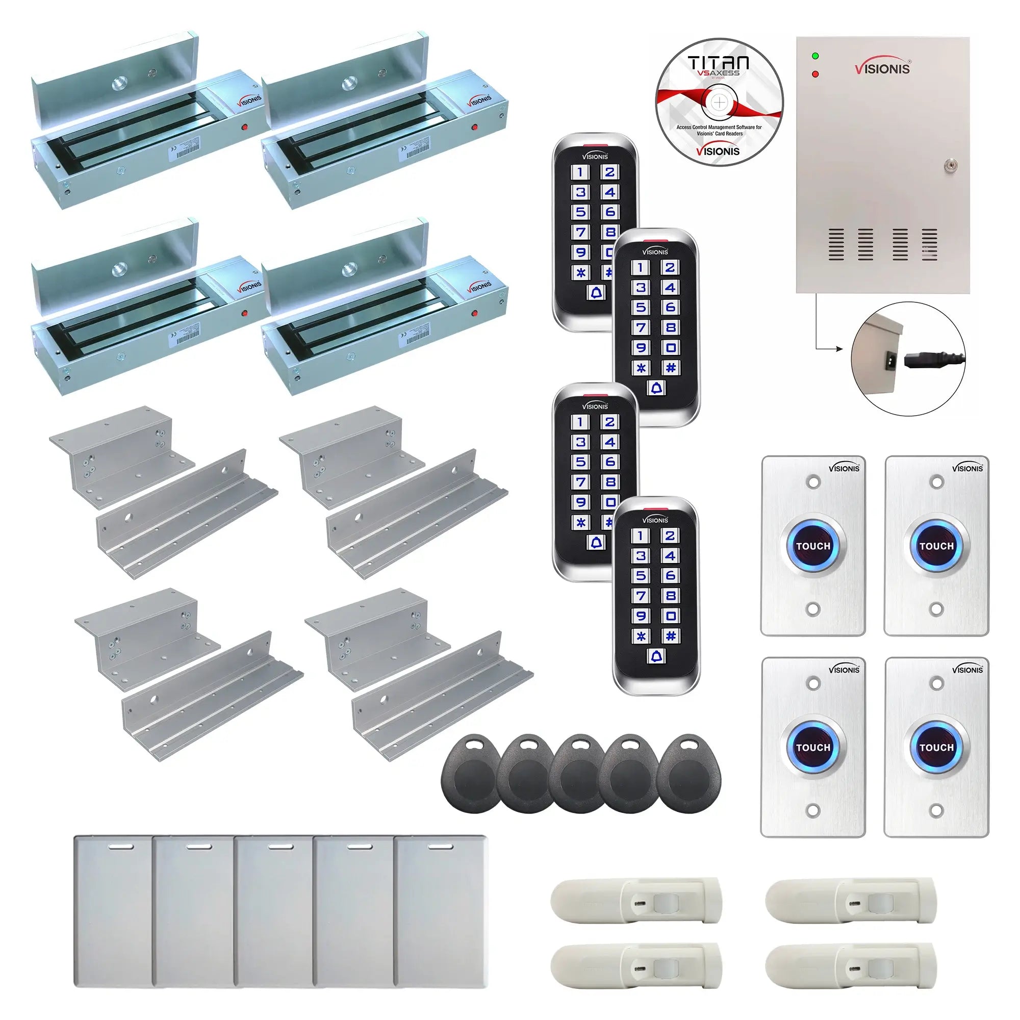 Building access control systems with 1200 lbs maglocks, card reader, Software, PIR Motion Sensors - FPC-8408