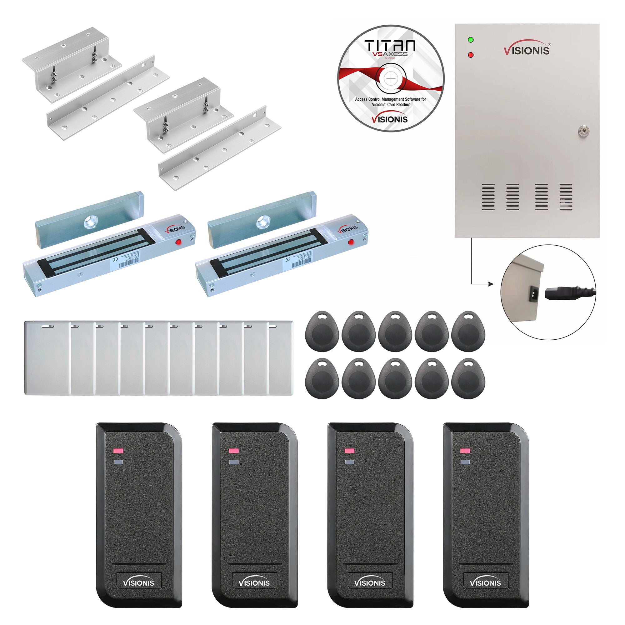 FPC-8529 Two Doors Access Control In Swing Door 300lbs Mag Lock Time Attendance + Entry And Exit Card Readers For Indoor/Outdoor Use + Software Included + 20,000 Users Kit