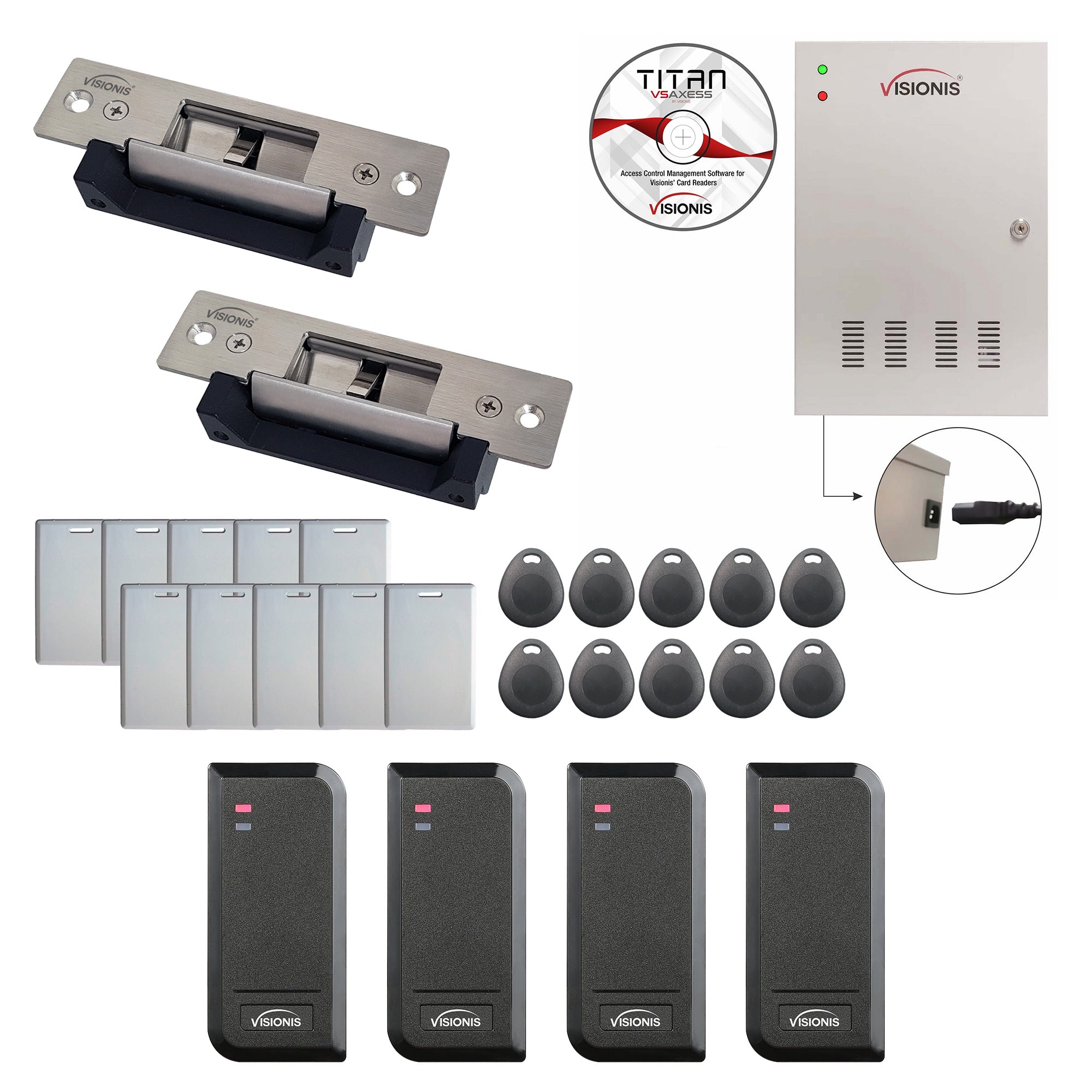 FPC-8532 Two Doors Access Control Electric Strike Fail Safe and Fail Secure Time Attendance + Entry and Exit Card Readers for Indoor/Outdoor Use, Software Included, 20000 Users Kit