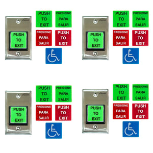 Push to Exit Button for Door Access Control With LED Light Pack of 4 Units - FPC-8919
