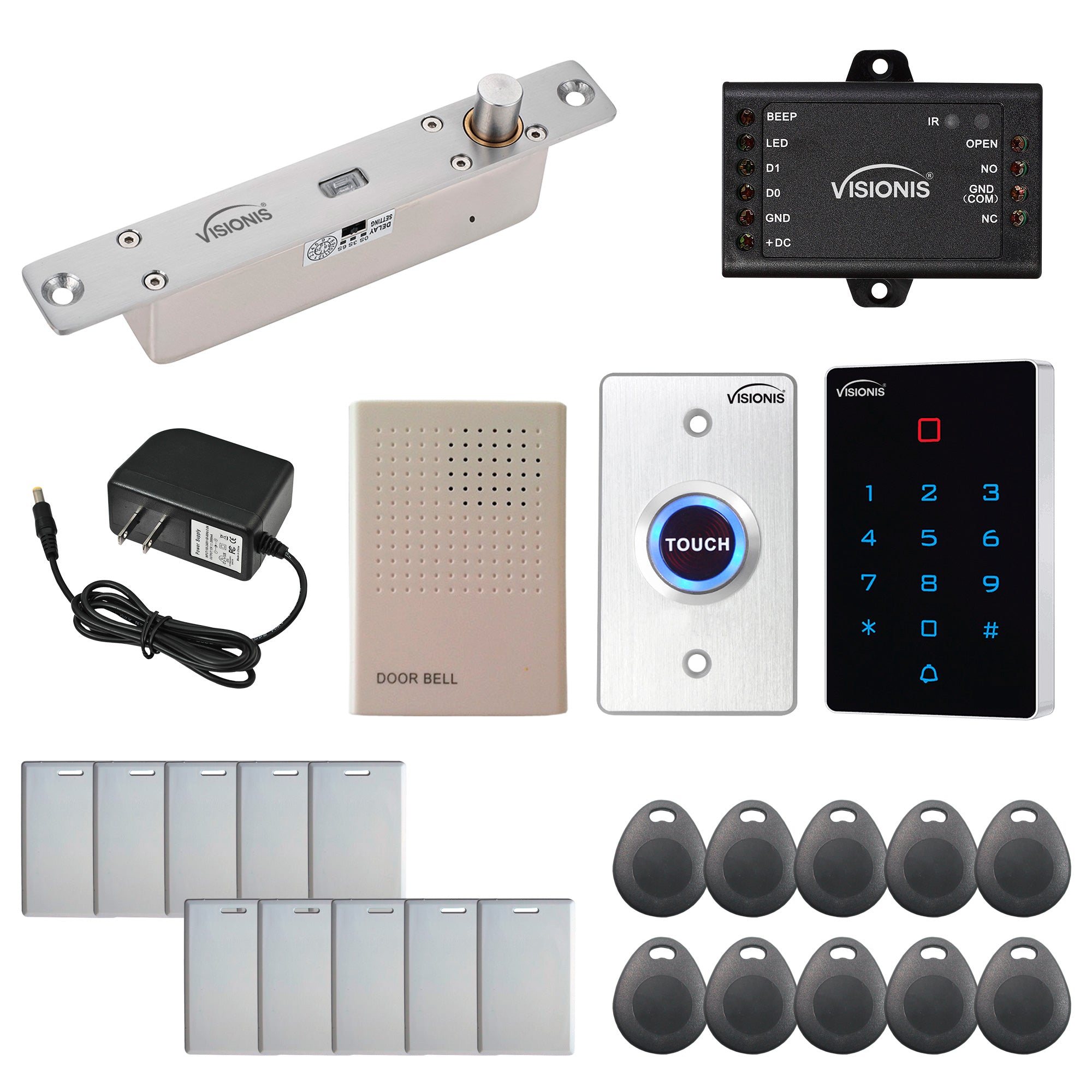 FPC-9081 One Door Access Control Electric Drop Bolt Lock Fail Secure 2,600lbs + WIFI Indoor Outdoor Weatherproof Keypad Reader Standalone with Mini Controller + Wiegand 26, EM Card + 1000 Users Kit