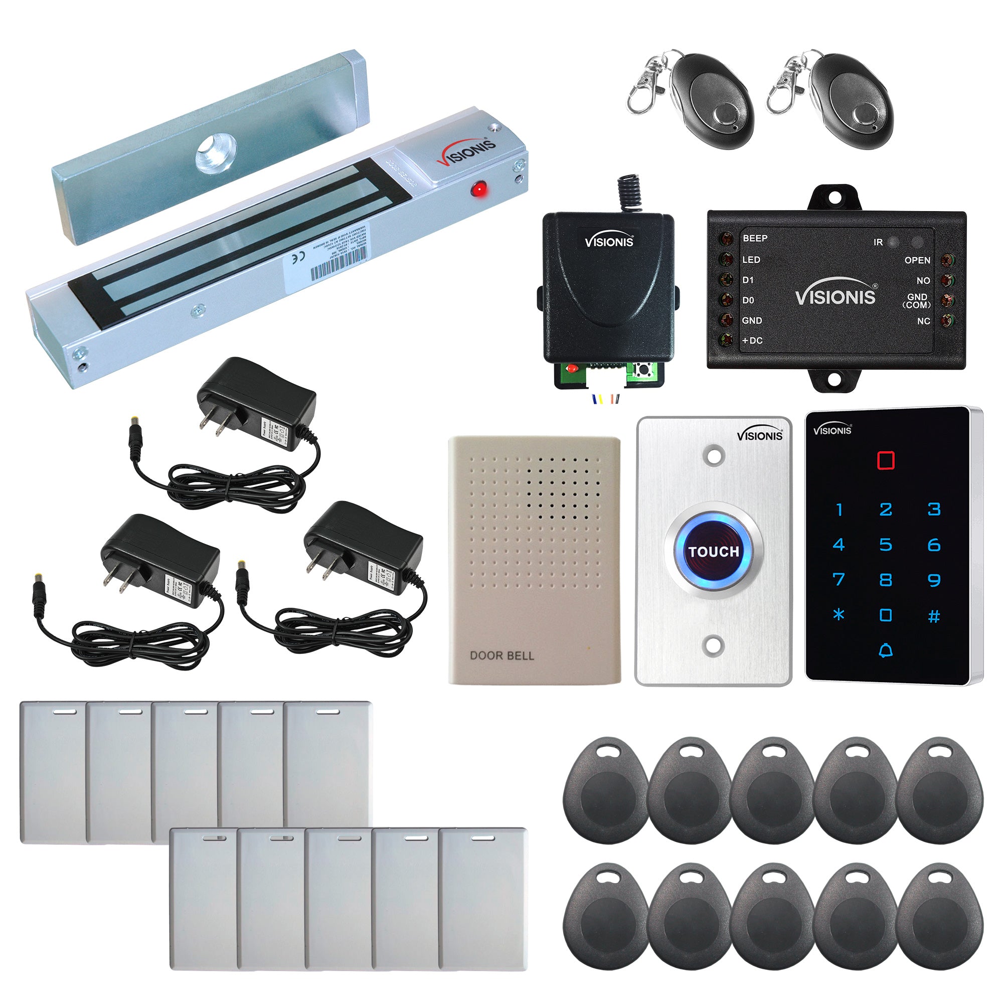 FPC-9082 One Door Access Control Out Swinging Door 300lbs Electromagnetic Lock + WIFI Indoor Outdoor Keypad Reader Standalone with Mini Controller + Wiegand 26 + Wireless Receiver + Exit Button Kit