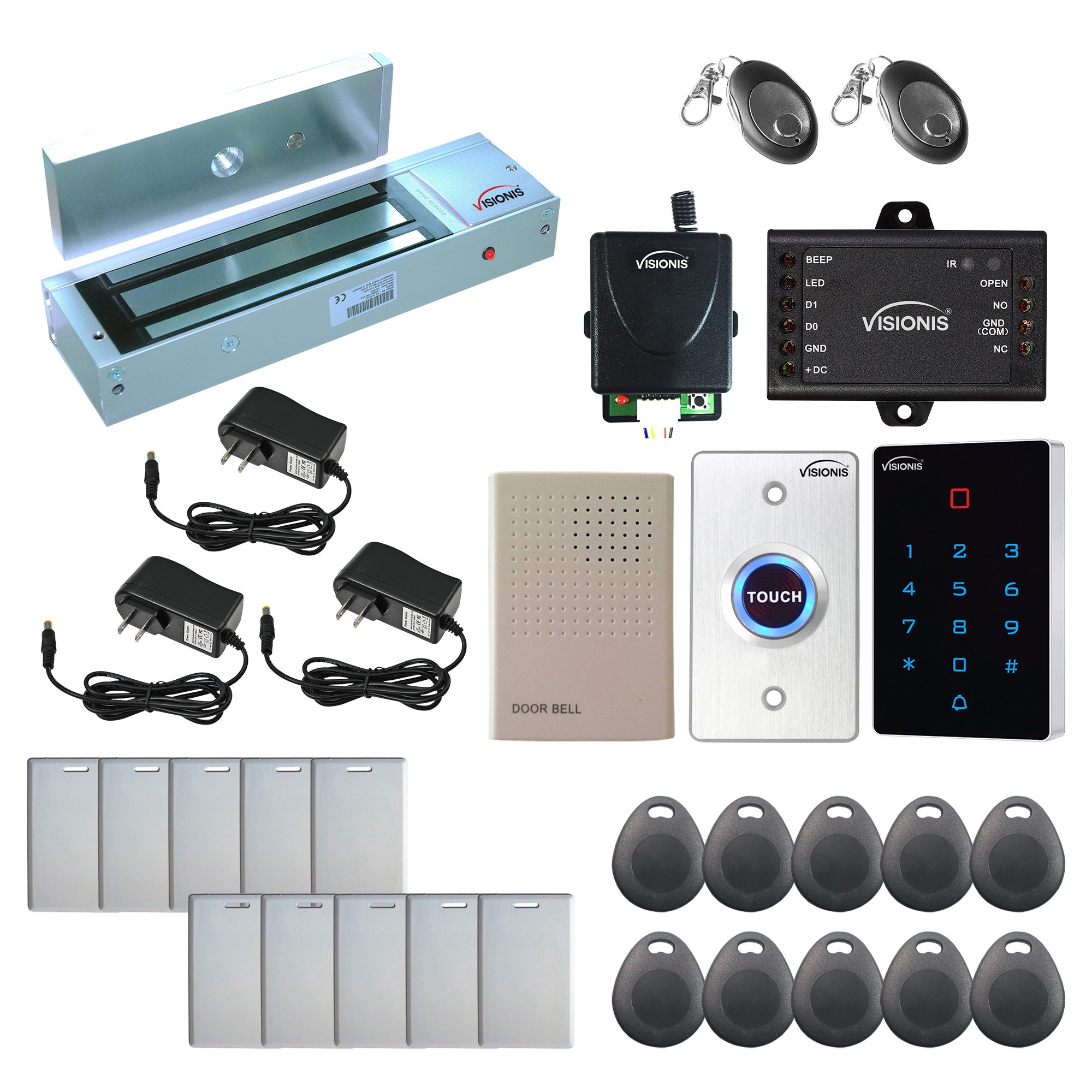 FPC-9084 One Door Access Control Out Swinging Door 1200lbs Electromagnetic Lock + WIFI Indoor Outdoor Keypad Reader Standalone with Mini Controller + Wiegand 26 + Wireless Receiver + Exit Button Kit