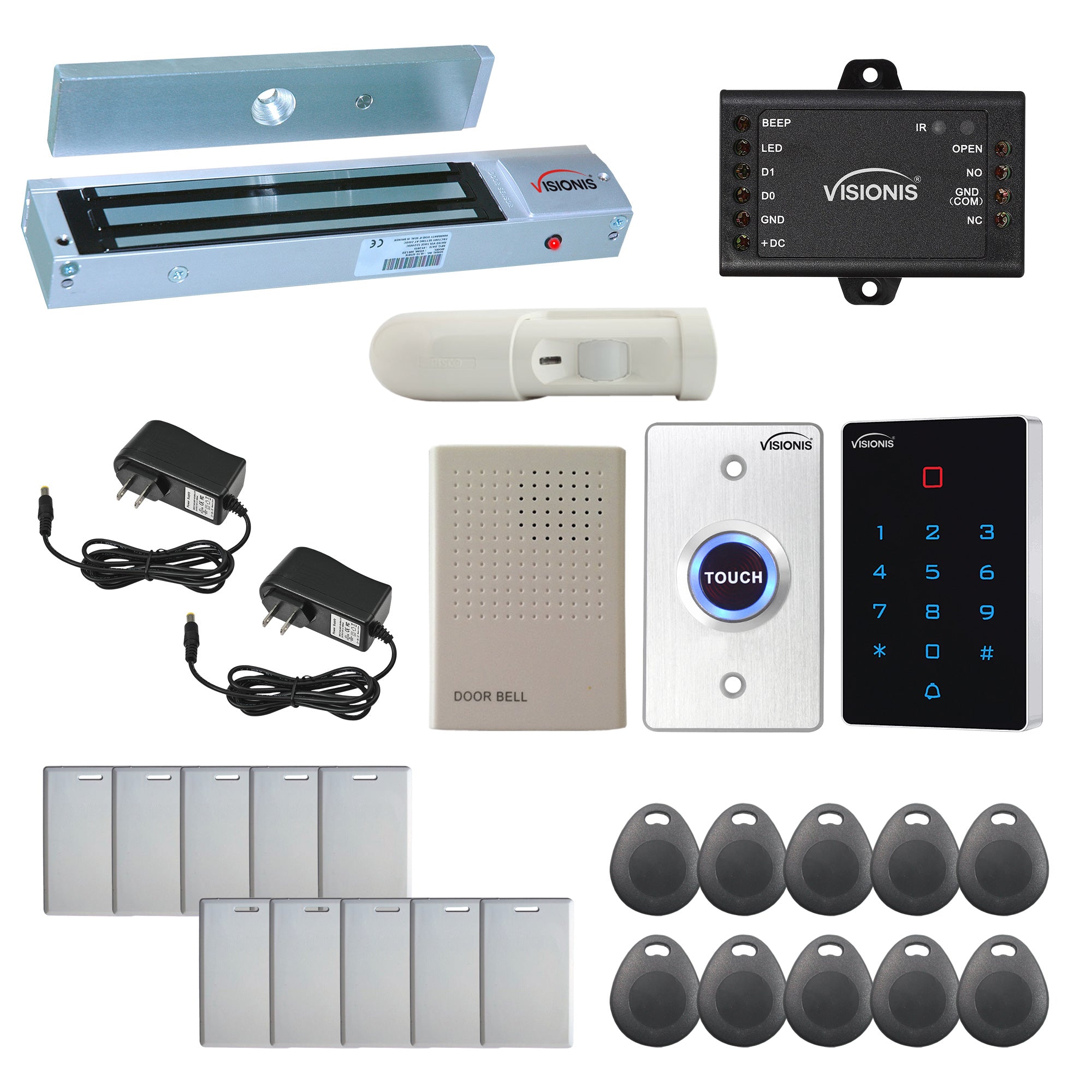 Visionis FPC-9091 One Door Access Control Out Swinging Door 600lbs Electromagnetic Lock + VIS-3025 WIFI Indoor Outdoor Keypad Reader Standalone with Mini Controller + Wiegand 26, EM Card + PIR Kit