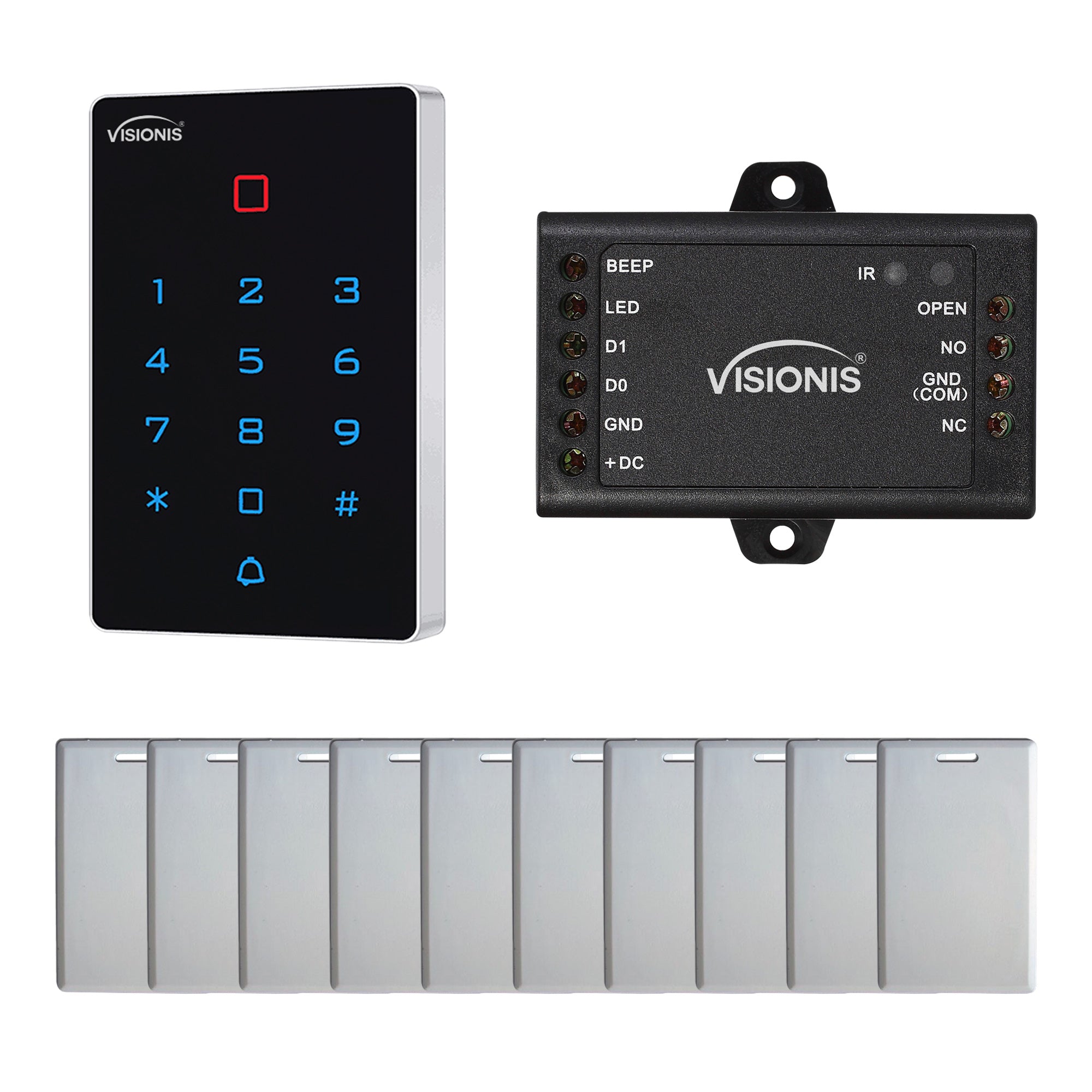 Standalone Access Control Keypad and Card Reader VIS-3025. Access via WIFI with Mobile APP. Indoor Outdoor Weatherproof. Wiegand 26 + Mini Controller + Pack of 10 Proximity Cards - FPC-9106 Visionis