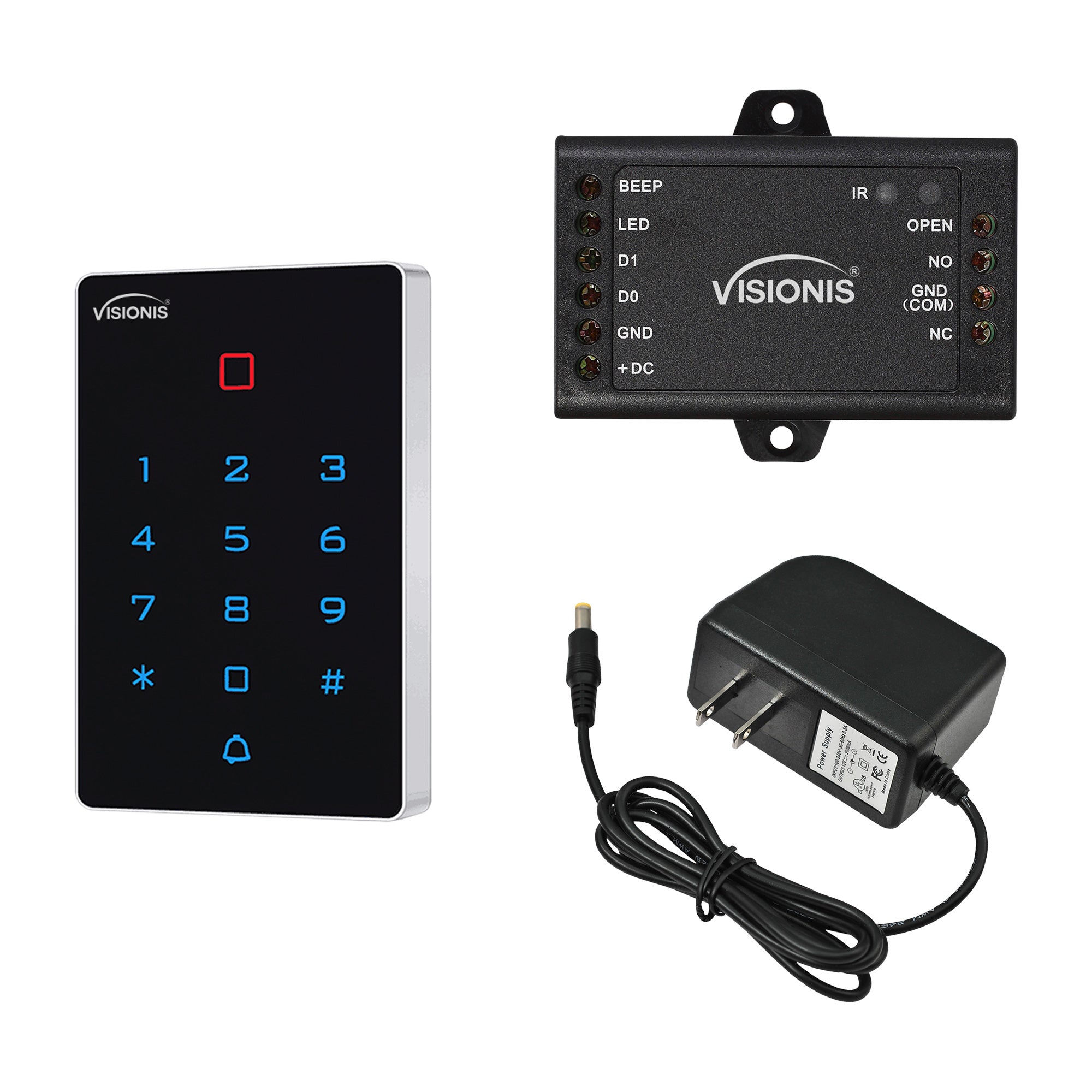 Standalone Access Control Keypad and Card Reader VIS-3025. Access via WIFI with Mobile APP. Indoor Outdoor Weatherproof. Digital Touch Keypad. Wiegand 26 + Mini Controller + Power Supply - FPC-9107