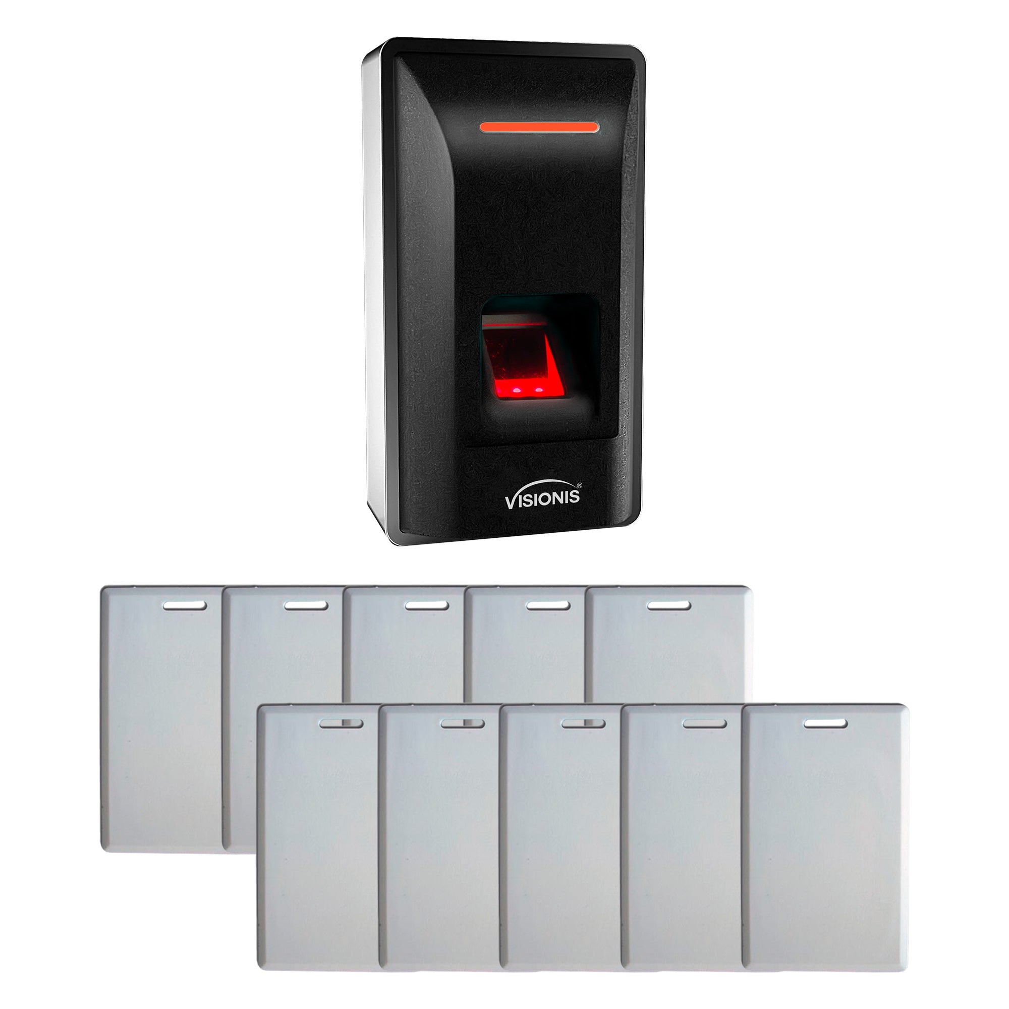 Visionis FPC-9229 - VIS-3031 Indoor Access Control Biometric Fingerprint Reader Standalone + TCP / IP + Wiegand 26 + 3000 EM Cards or Fingerprints + Time and Attendance + Pack of 10 Proximity Cards