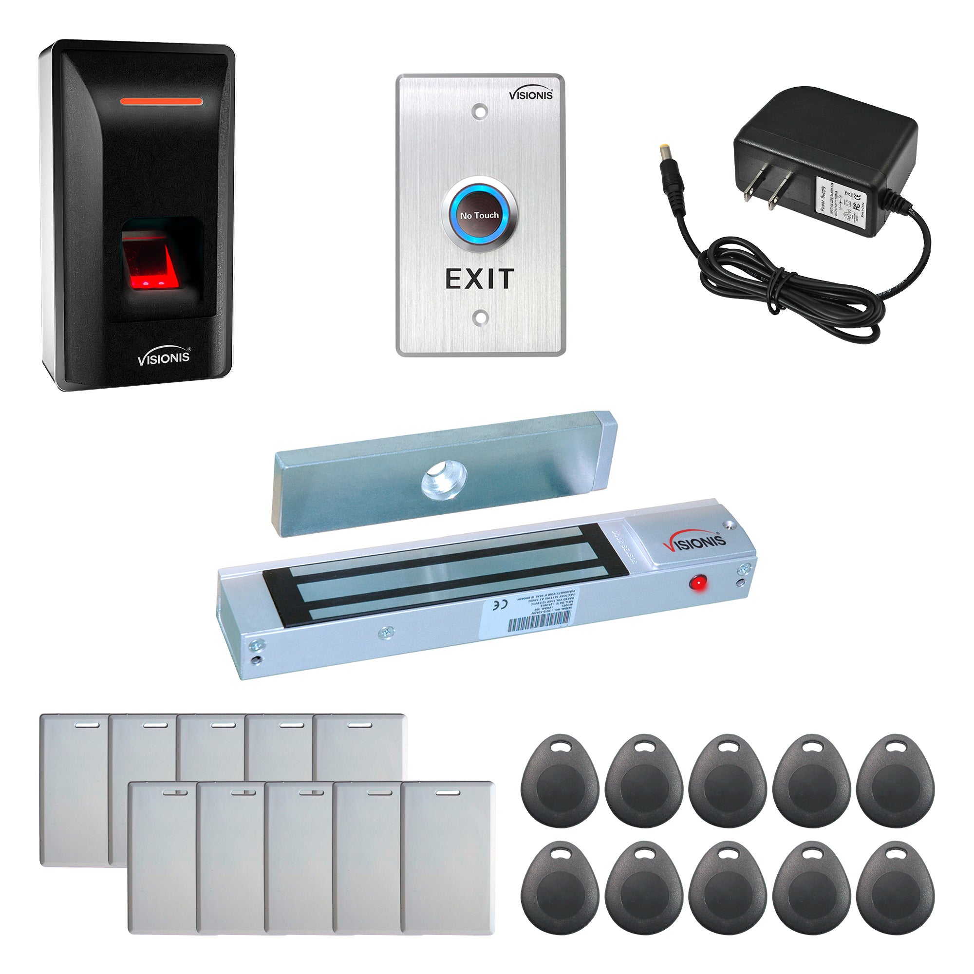 FPC-9234 One Door Access Control Out Swinging Door 300lbs Maglock + VIS-3031 Indoor Biometric Fingerprint Reader Standalone TCP/IP + Wiegand 26, No Software, 3000 EM Cards and Fingerprints