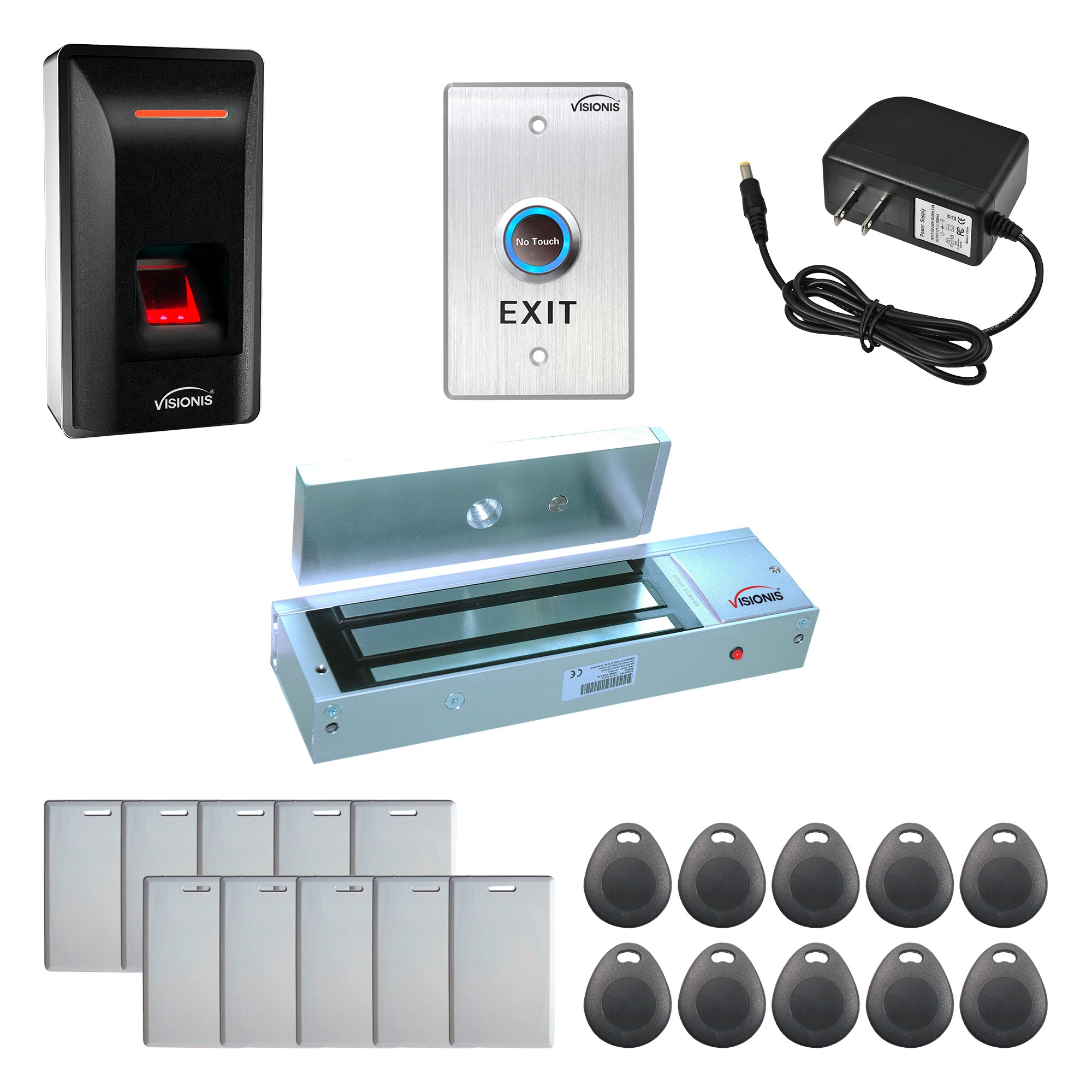 FPC-9236 One Door Access Control Out Swinging Door 1200lbs Maglock + VIS-3031 Indoor Biometric Fingerprint Reader Standalone TCP/IP + Wiegand 26, No Software, 3000 EM Cards and Fingerprints