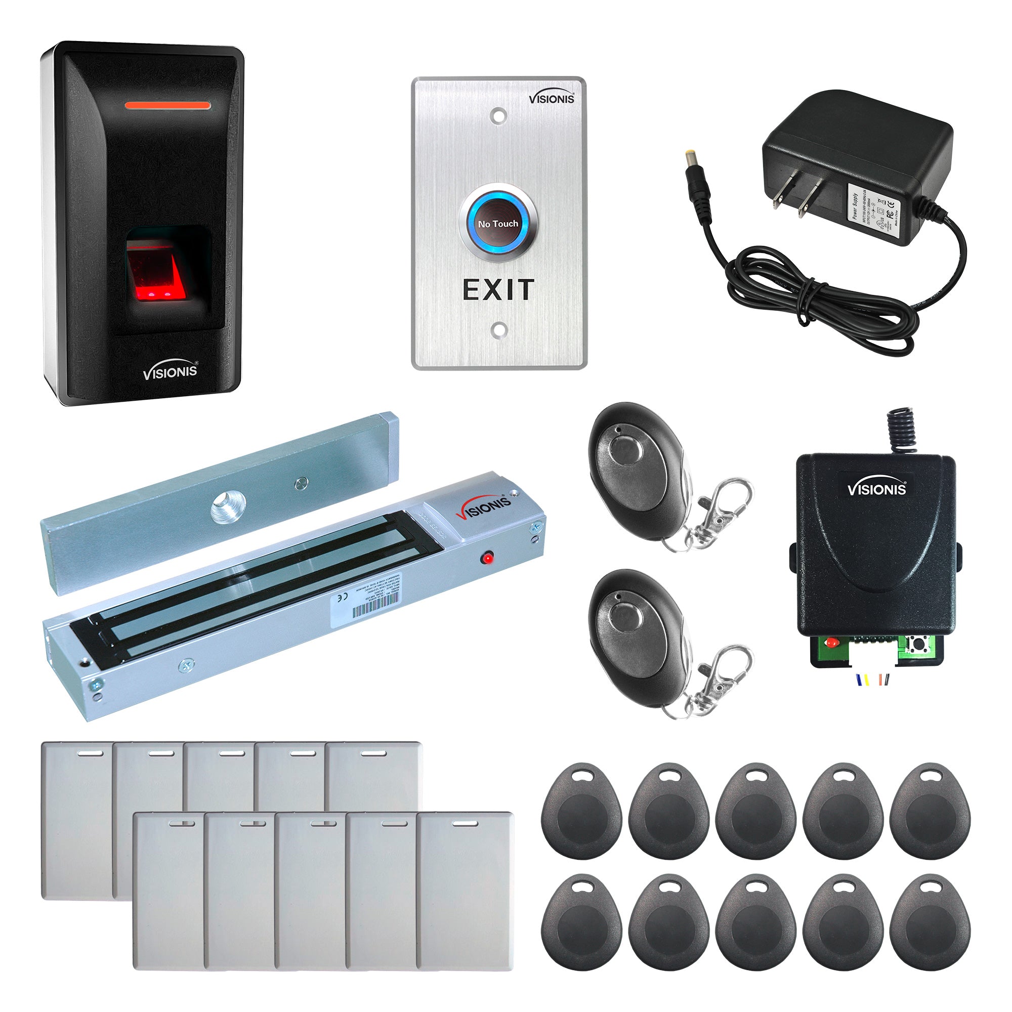 FPC-9241 1 Door Access Control Out Swinging Door 600lb Maglock + VIS-3031 Indoor Biometric Fingerprint Reader Standalone + Wiegand 26, No Software, 3000 EM Card and Fingerprints + Wireless Receiver