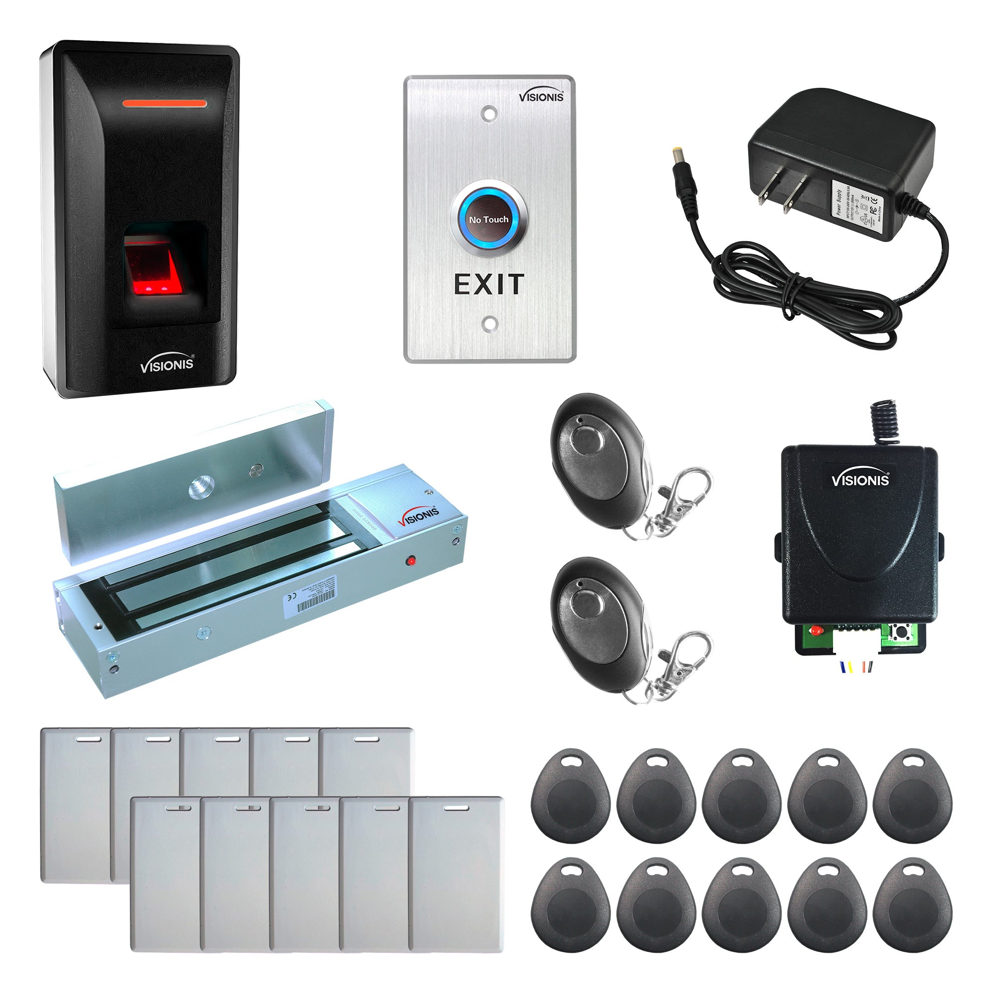 FPC-9242 1 Door Access Control Out Swinging Door 1200lb Maglock + VIS-3031 Indoor Biometric Fingerprint Reader Standalone + Wiegand 26, No Software, 3000 EM Card and Fingerprints + Wireless Receiver