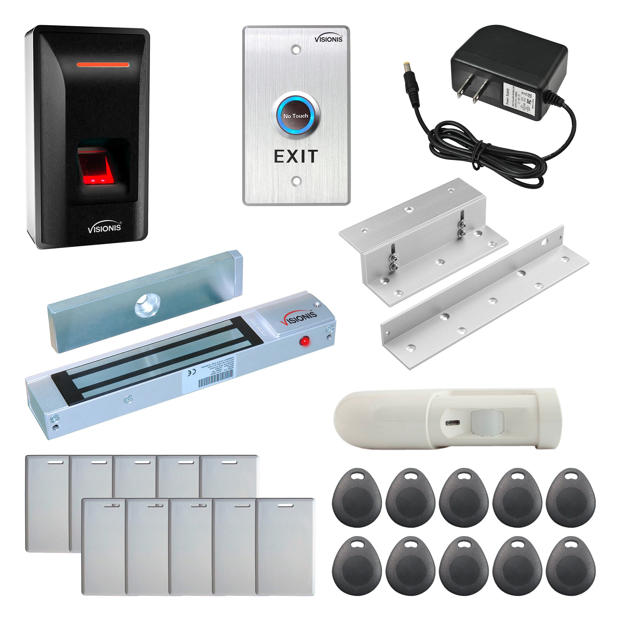 FPC-9249 1 Door Access Control In Swinging Door 300lbs Maglock + VIS-3031 Indoor Biometric Fingerprint Reader Standalone + Wiegand 26, No Software, 3000 EM Cards and Fingerprints + Motion Detector