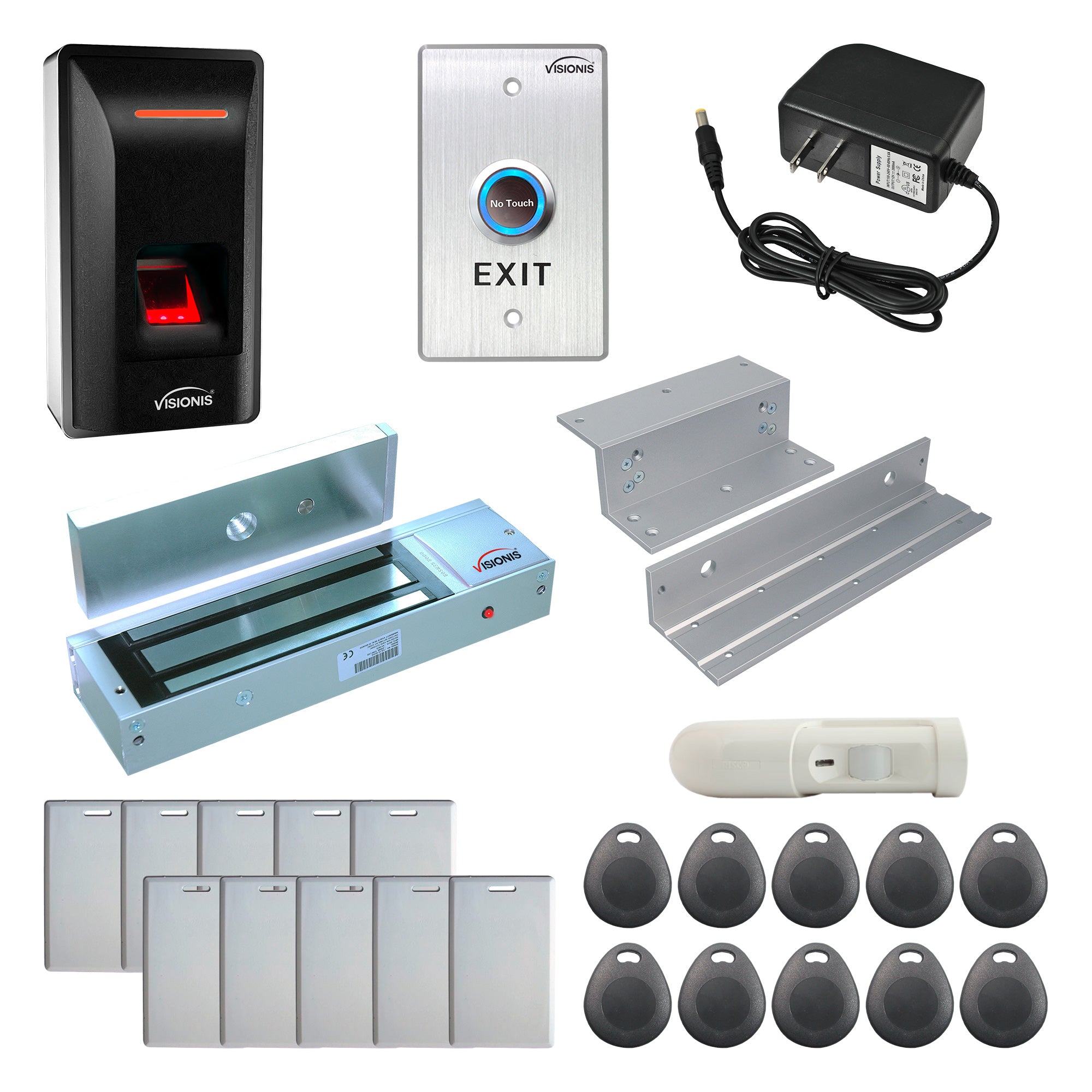 FPC-9251 1 Door Access Control In Swinging Door 1200lbs Maglock + VIS-3031 Indoor Biometric Fingerprint Reader Standalone + Wiegand 26, No Software, 3000 EM Cards and Fingerprints + Motion Detector