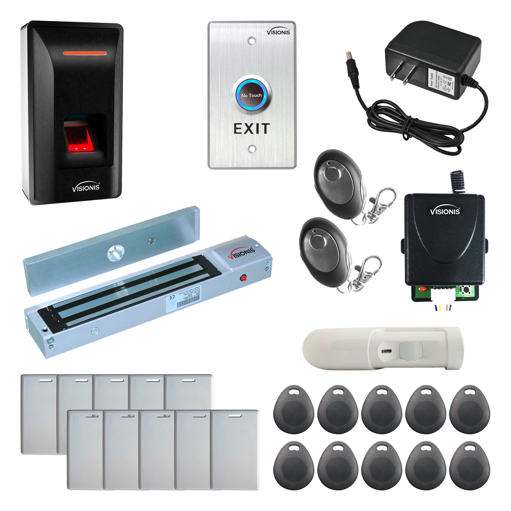 FPC-9253 1 Door Access Control Out Swinging Door 600lbs Maglock + Indoor Biometric Fingerprint Reader Standalone + Wiegand 26, No Software, 3000 EM Cards and Fingerprints + Wireless Receiver + PIR