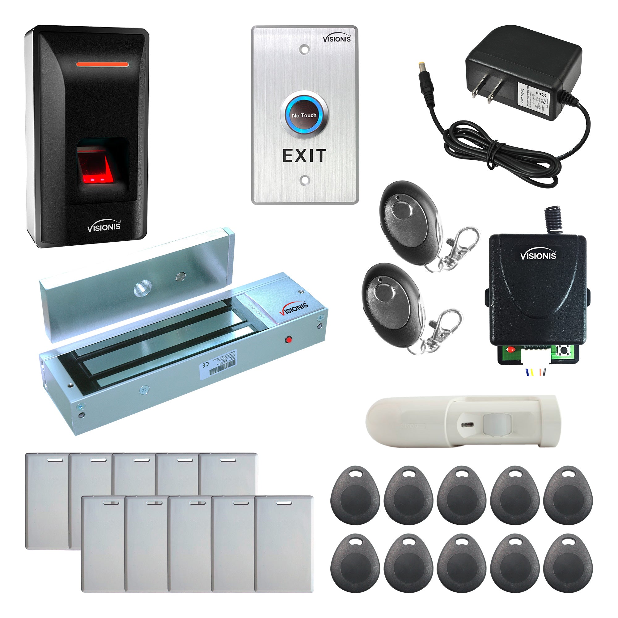 FPC-9254 1 Door Access Control Out Swinging Door 1200lbs Maglock + Indoor Biometric Fingerprint Reader Standalone + Wiegand 26, No Software, 3000 EM Cards and Fingerprints + Wireless Receiver + PIR