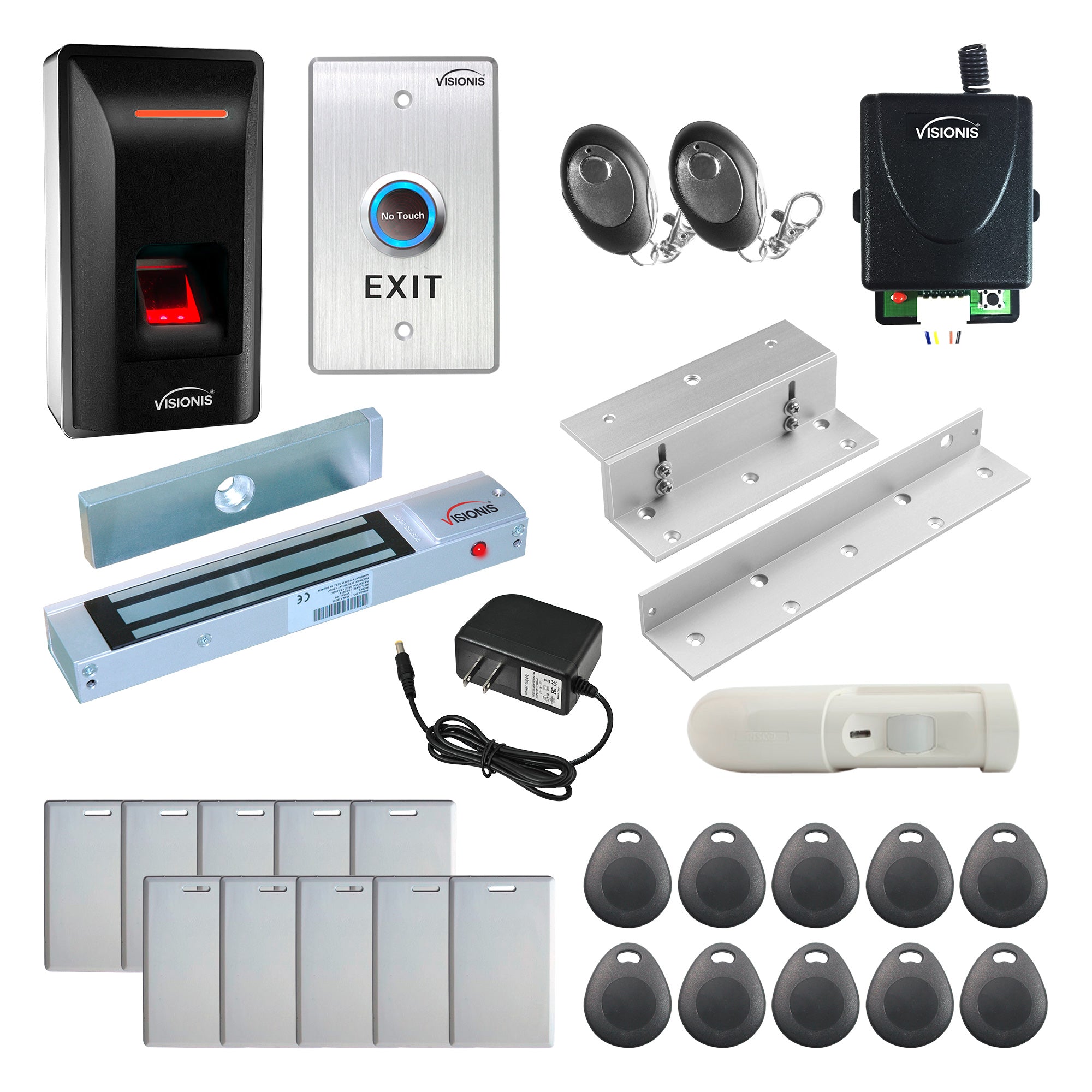 FPC-9255 1 Door Access Control In Swinging Door 300lbs Maglock + Indoor Biometric Fingerprint Reader Standalone + Wiegand 26, No Software, 3000 EM Cards and Fingerprints + Wireless Receiver + PIR