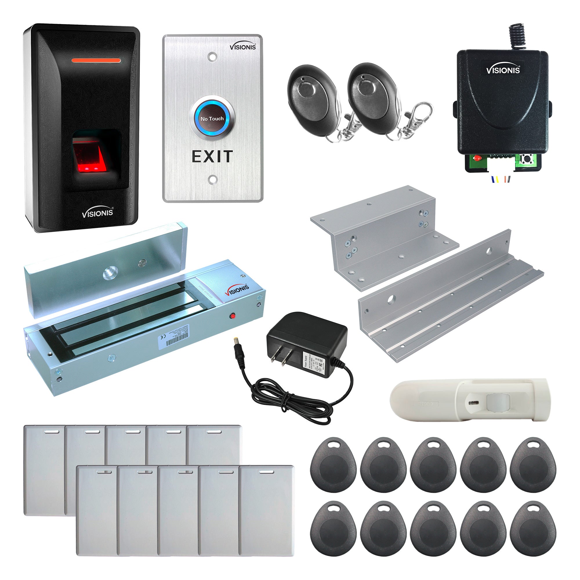 FPC-9257 1 Door Access Control In Swinging Door 1200lbs Maglock + Indoor Biometric Fingerprint Reader Standalone + Wiegand 26, No Software, 3000 EM Cards and Fingerprints + Wireless Receiver + PIR