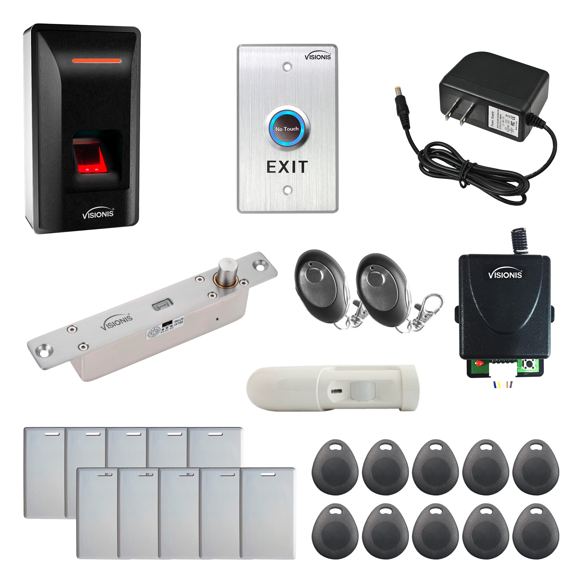 FPC-9265 – One Door Access Control With 2600lbs Electric Drop Bolt + Biometric Fingerprint Reader Standalone + TCP/IP + Wiegand 26 + Time and Attendance + PIR Motion Detector + Wireless Receiver