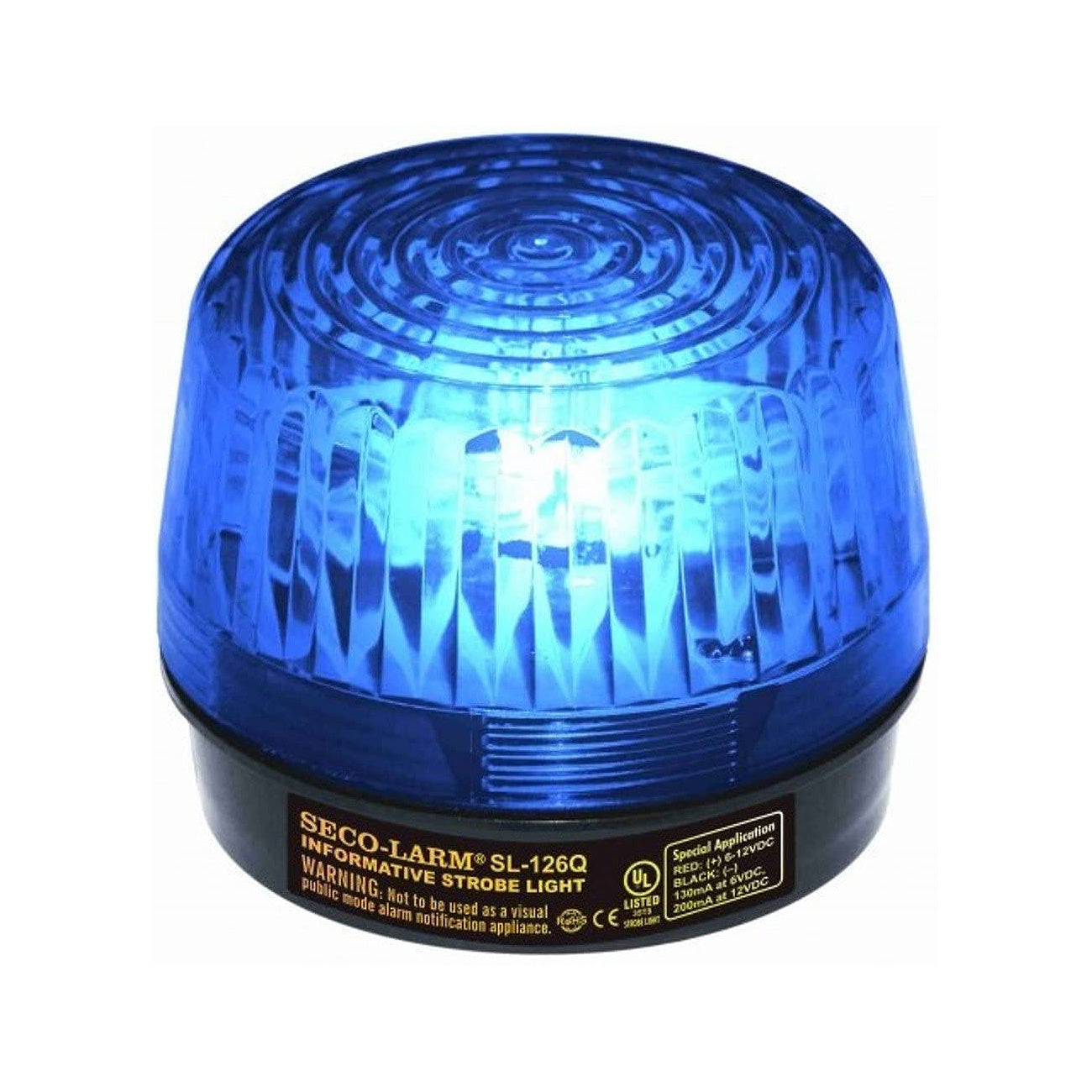 SL-126Q/B Seco-Larm Blue Strobe Light; For 6- To 12-Volt Use; For “Informative” General Signaling Requirements; Incorrect Polarity Cannot Damage Circuit Or Draw Current; Easy 2-Wire Installation