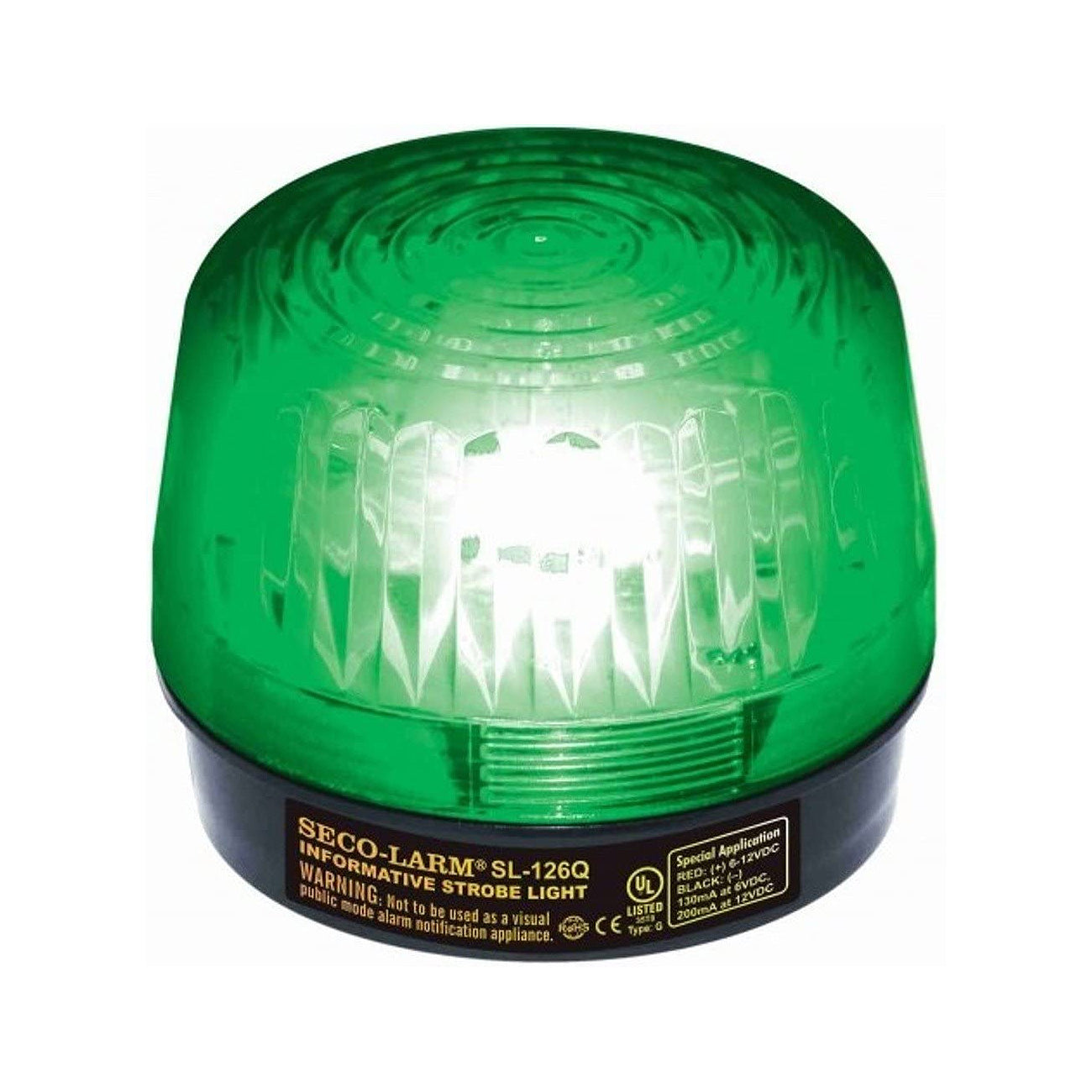 SL-126Q/G Seco-Larm Green Strobe Light; For 6- To 12-Volt Use; For “Informative” General Signaling Requirements; Easy 2-Wire Installation, Regardless Of Voltage