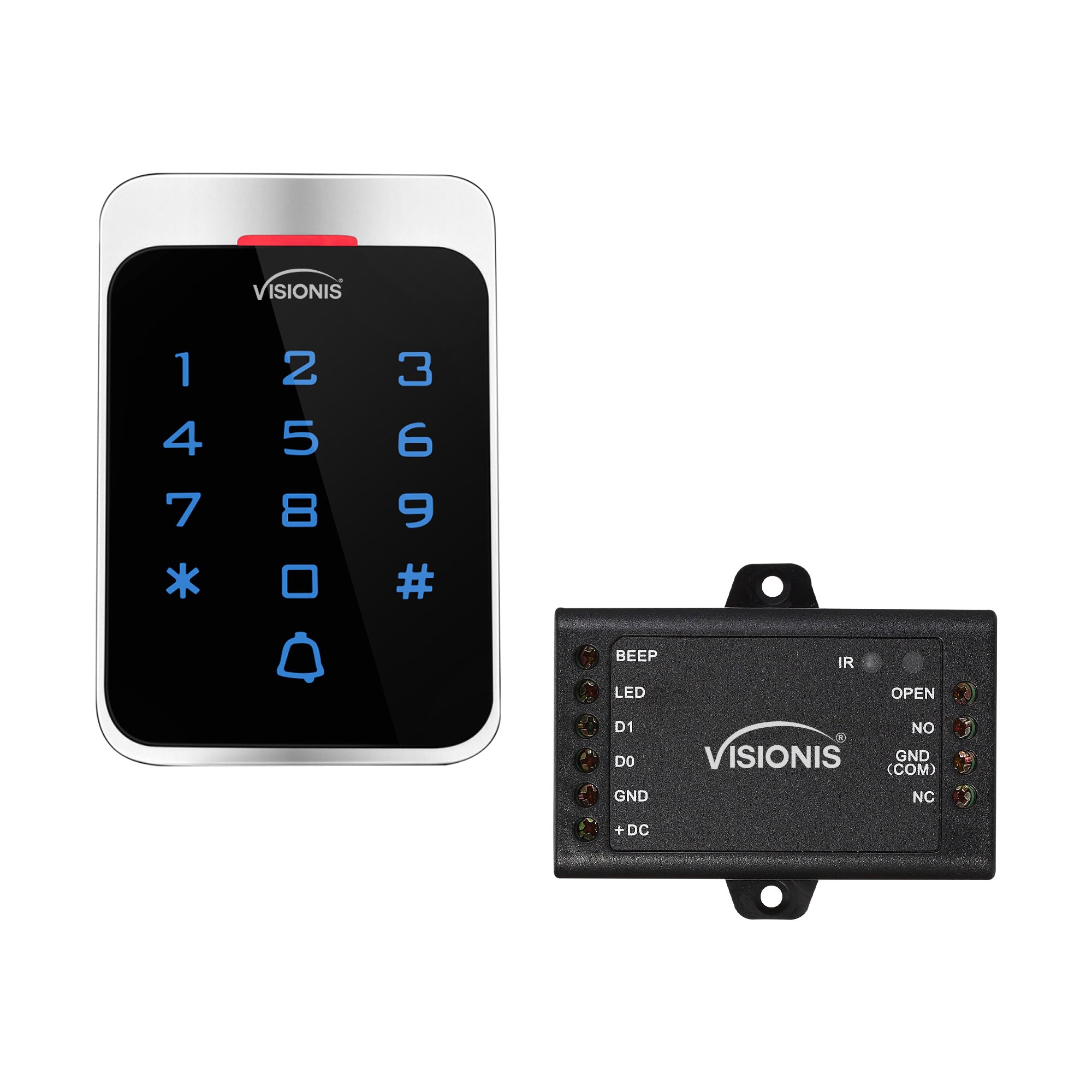 Visionis VIS-3022 - Access Control Outdoor Weatherproof Metal Housing Anti Vandal Digital Touch Keypad + Reader Standalone with Mini Controller + Wiegand 26, 125khz EM Cards with Doorbell, 1000 Users