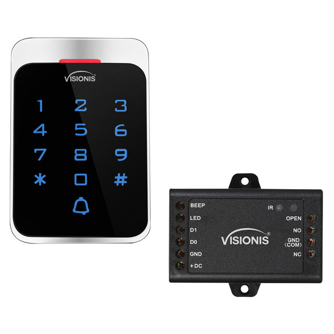 Visionis VIS-3022 - Access Control Outdoor Weatherproof Metal Housing Anti Vandal Digital Touch Keypad + Reader Standalone with Mini Controller + Wiegand 26, 125khz EM Cards with Doorbell, 1000 Users