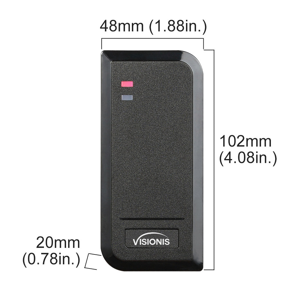 Dimensions Visionis VIS-3100 Proximity Reader with Wiegand, black waterproof card reader for access control